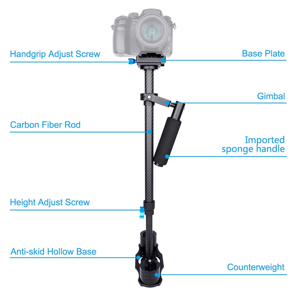 Zerone Carbon Fiber Handheld Stabilizer With Quick Release Plate, Shock Absorption Design, Non Slip Handle Compatible With Cameras (-Ys01943-01)