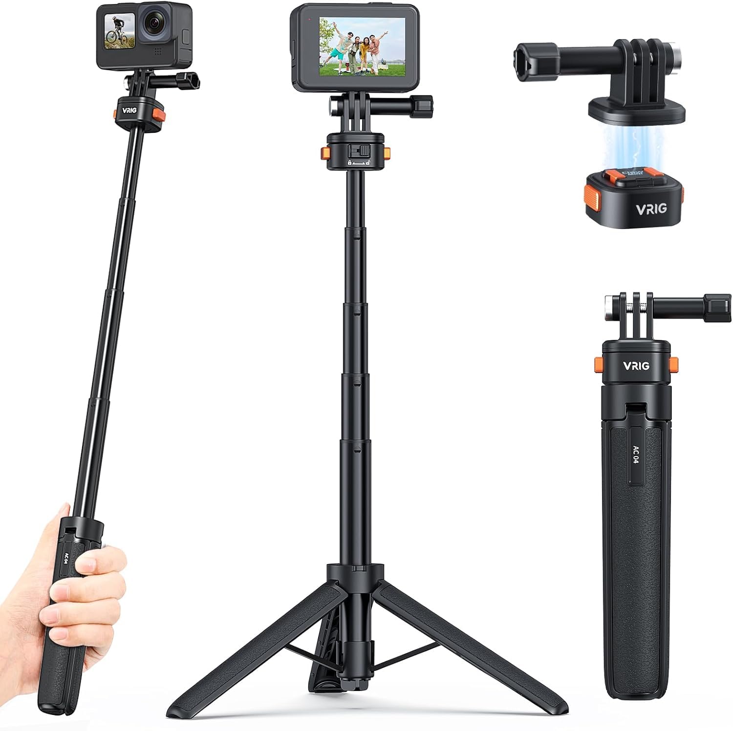 Vrig 20In Selfie Stick Tripod For Action Cameras, Extendable Tripod And Magnetic Quick Release Mount Adapter Vlog Accessories For Gopro Hero 13 12 11 10 9 8 7 6 5 / Dji Osmo Action