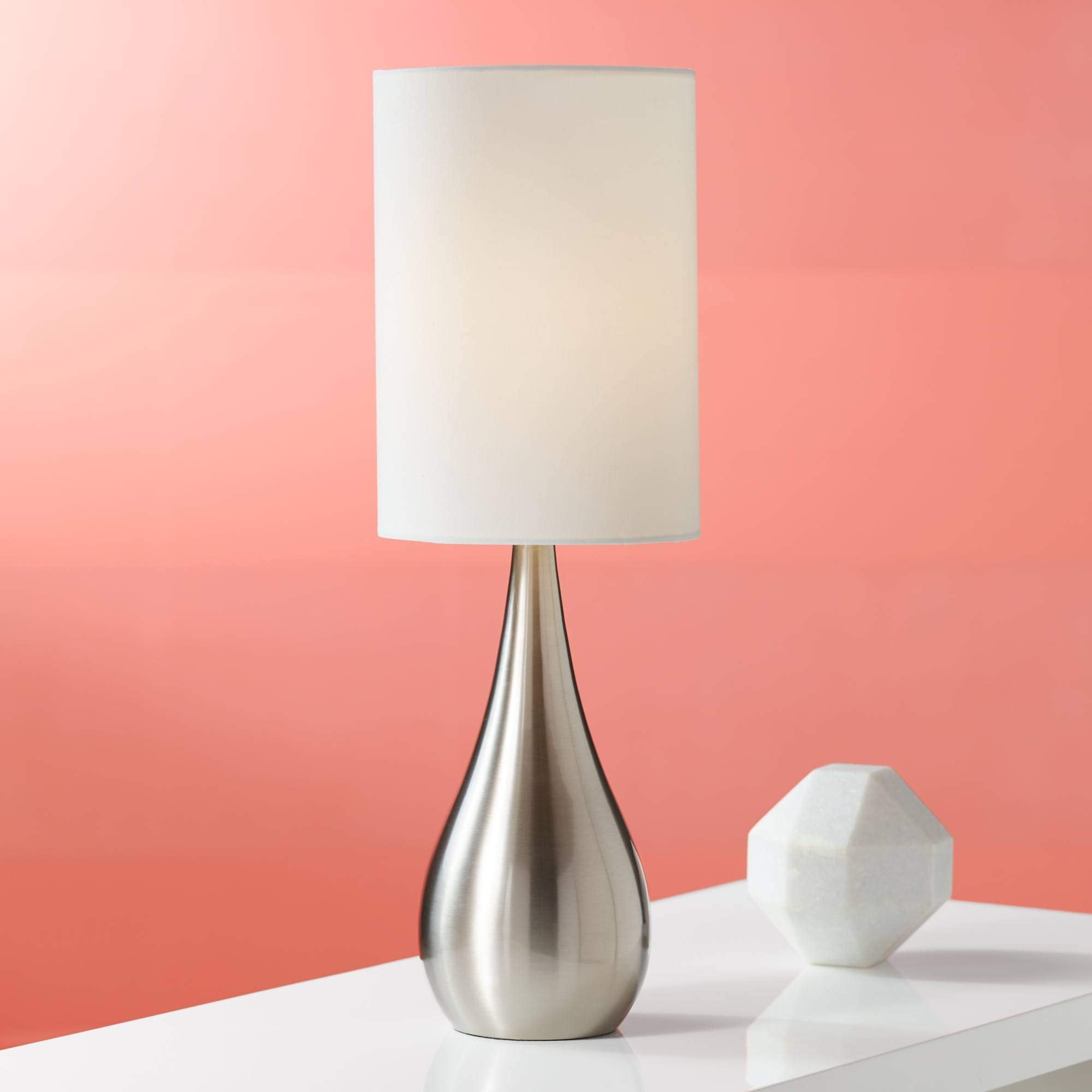 360 Lighting Modern Accent Table Lamp 21" High Brushed Nickel Silver Metal Teardrop White Cylinder Uno Shade Decor For Bedroom Living Room House Home Bedside Nightstand Office Kids Family