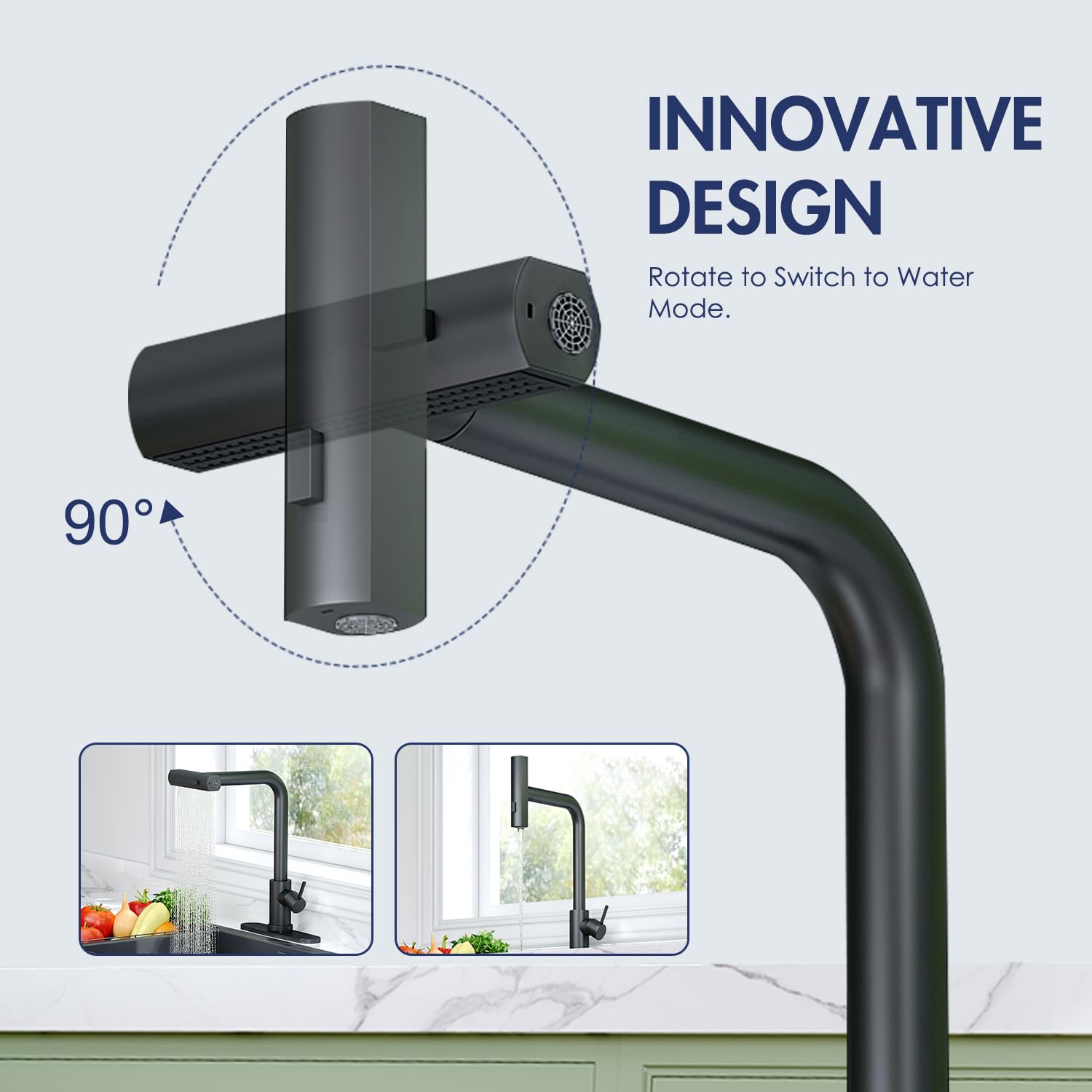 Loread Kitchen Faucets With Pull Down Sprayer For 3 Function,Waterfall Kitchen Sink Faucet,Commercial Modern Single Handle Stainless Steel Kitchen Sink Faucets With Pull Down Sprayer