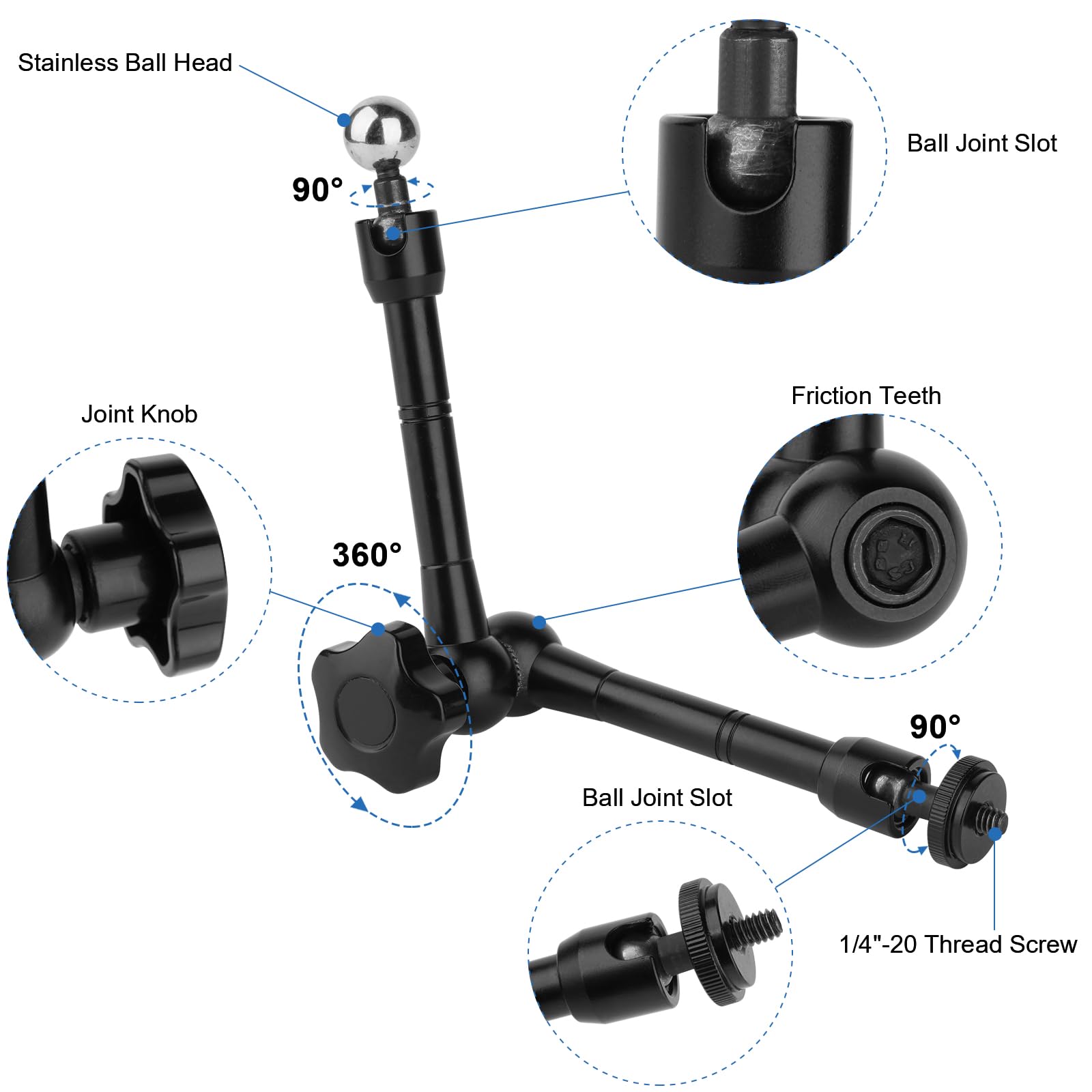 Mippko Wall Mount Phone Stand For Car/Desk/Boat/Desk/Vehicles Dashboard,360° Adjustable Aluminum Alloy Mount 10 Inch Arm Holder,Compatible With 3.57.5" Iphone/Htc/Lg/Huawei/Smartphones