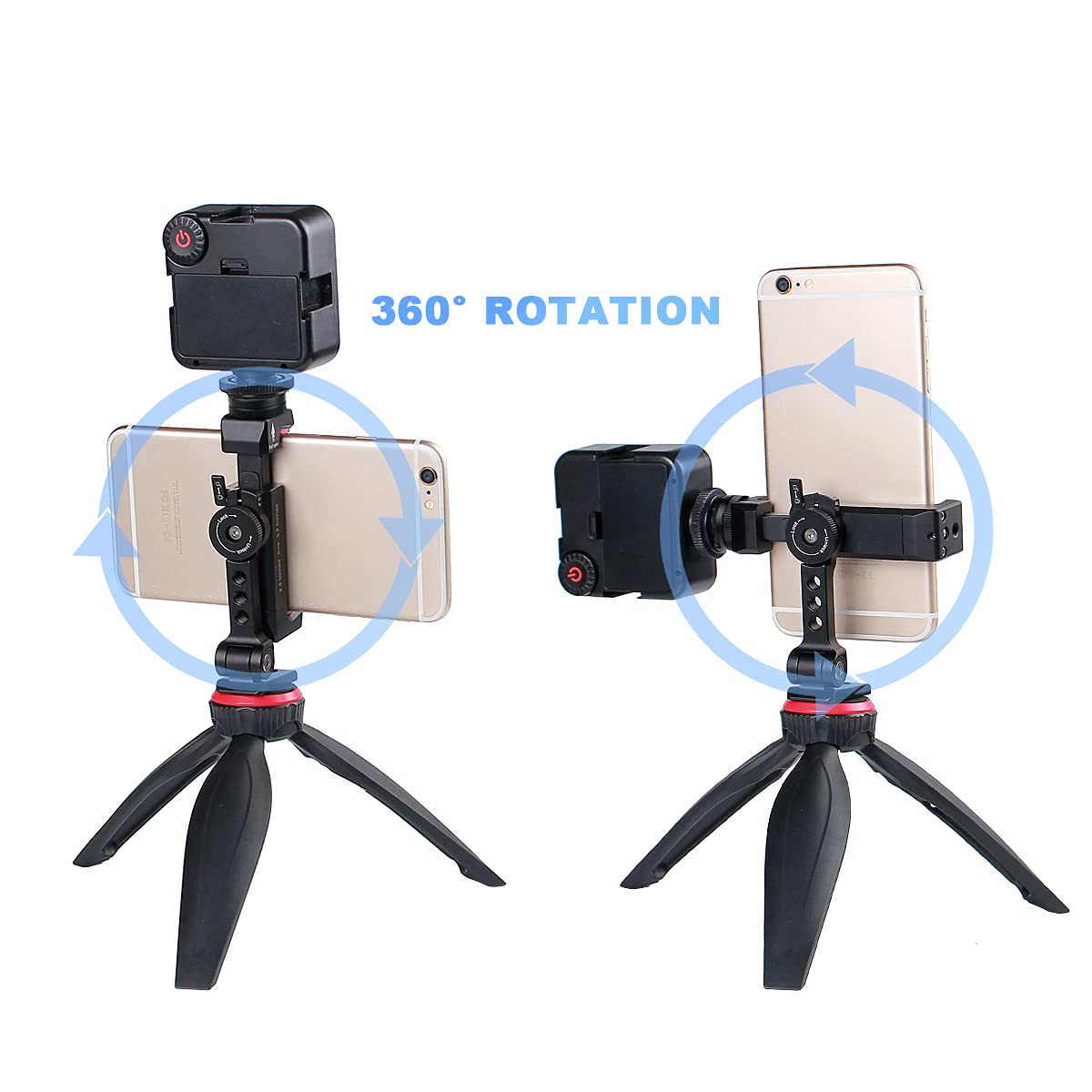 Arnarkok Metal Phone Tripod Mount W Rotatable Cold Shoe,Compatible With Iphone Tripod Adapter, Cell Phone Mount Holder,Hot Video Vlogging Rig