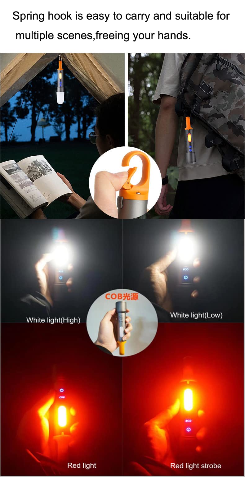 Poyoelf Zoomable Led Flashlight With Cob Sidelight With Hook,Rechargeable Edc Small Lantern Flashlight,Waterproof,Utility Portable Handheld Torch For Camping,Hiking,Emergency,Home Use(Black)