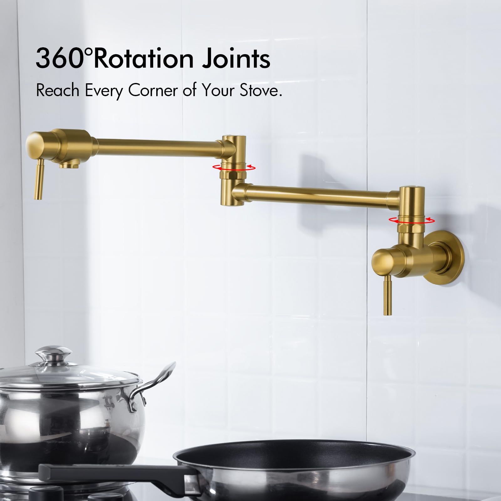 Bagnolux Gold Pot Filler Faucet, Traditional Double Handle Single Hole Coffee Machine Wall Mount With Spout Reach Double-Jointed Swivel Copper Stove Kitchen Faucet 23.4 Inch, Brushed Old Gold