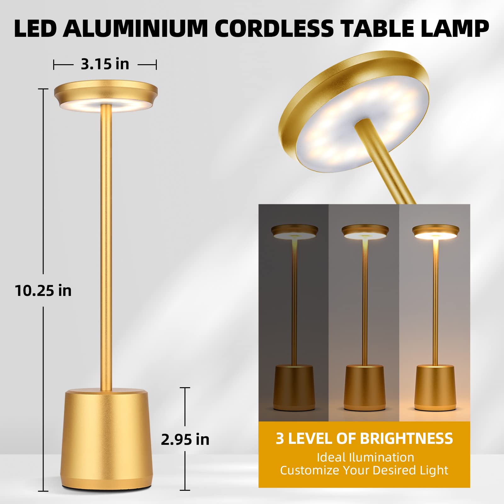 Geramexi Rechargeable Cordless Table Lamp, Outdoor Portable Battery Operated Desk Lamps 3-Levels Brightness Wireless Powered Small Night Light, 5000Mah Battery Operated Dimmable Table Light For Bedroom Bars