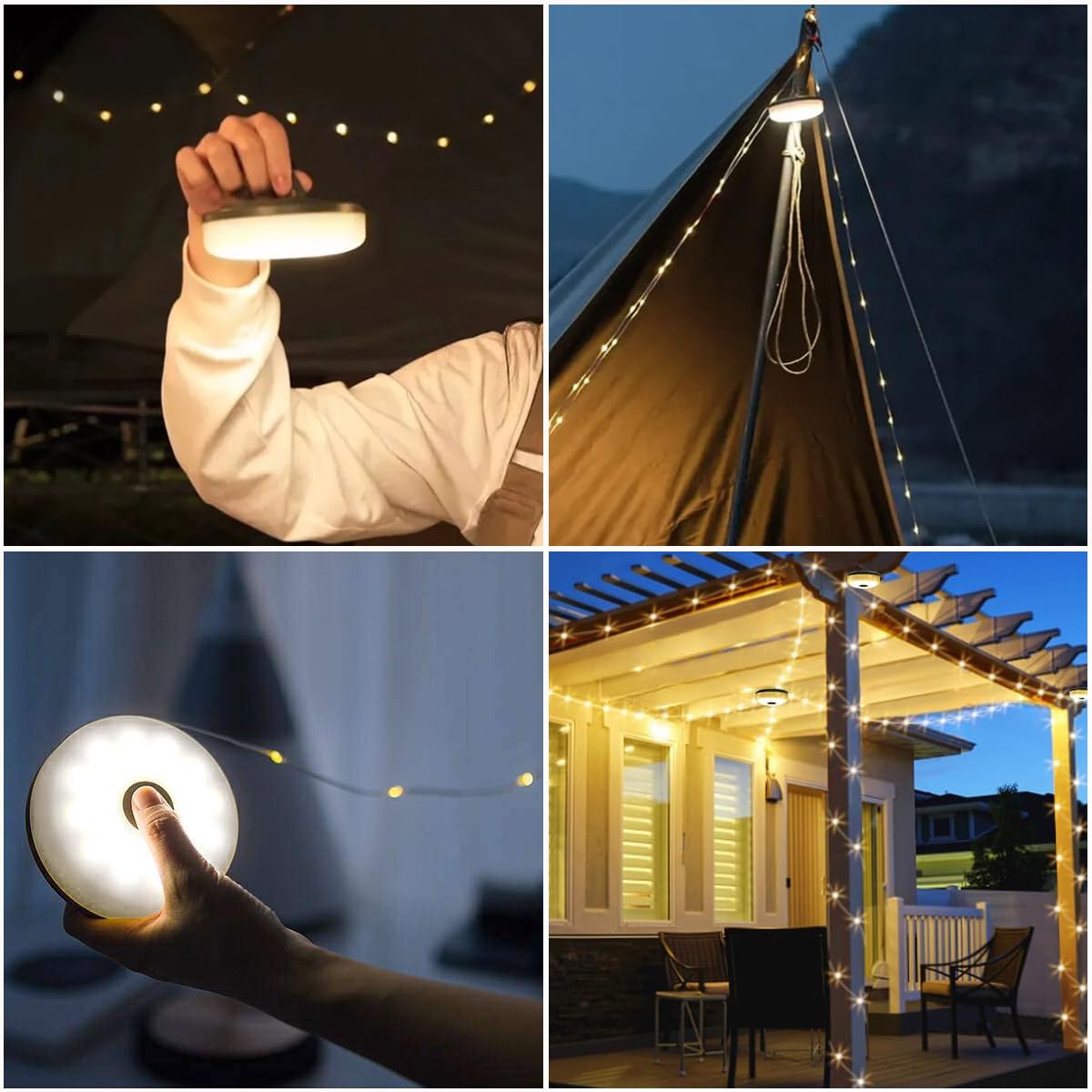 Urvoix Camping Light String For Tent, 65Ft Retractable Outdoor Lights String Tent Lights For Camping, Quick Recovery, Waterproof Led Rechargeable Camp Lamp For Party Patio Balcony Decor