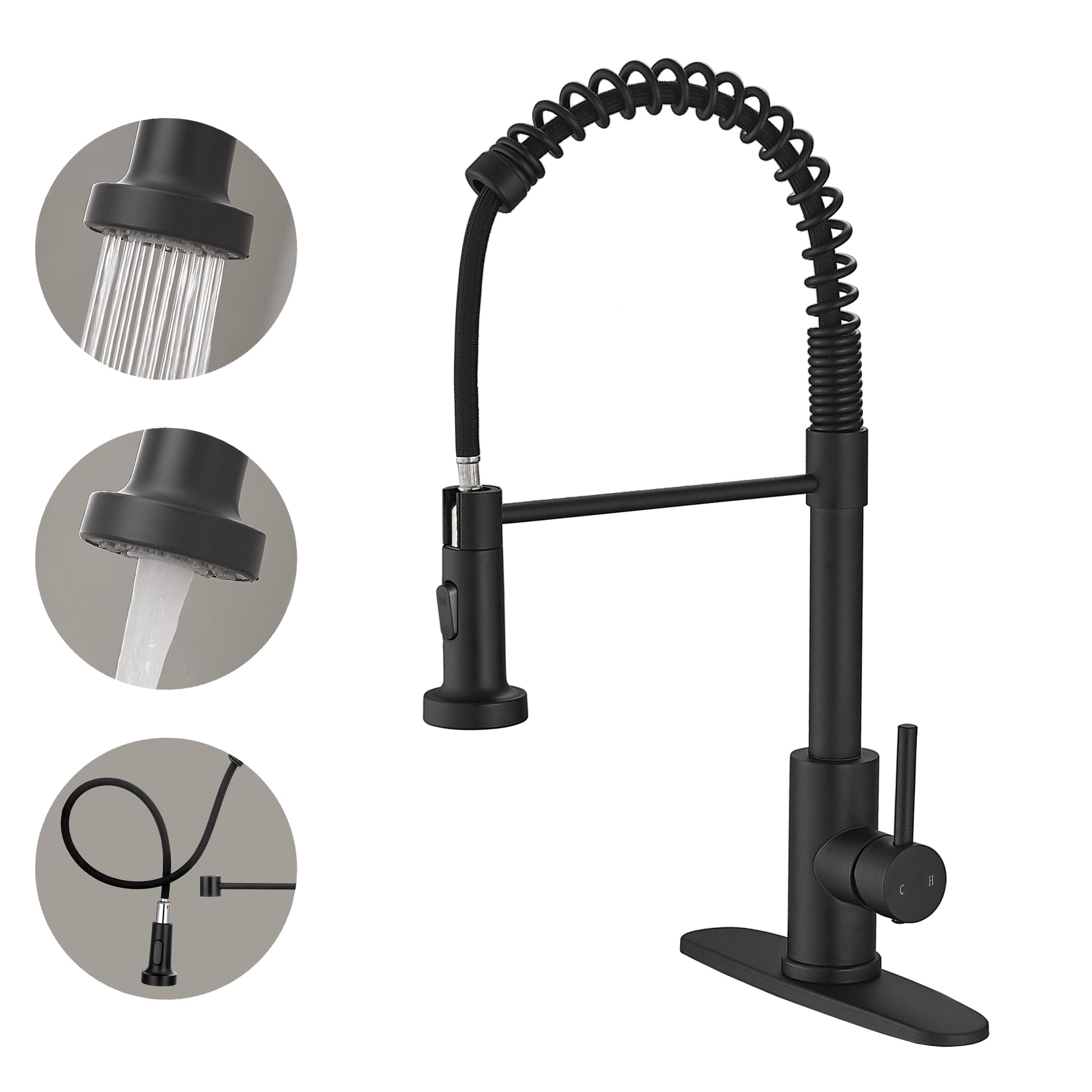 Voton Black Kitchen Faucet With Pull Down Sprayer Pull Out Kitchen Sink Faucet Stainless Steel Commercial Spring Farmhouse Faucets For Kichen Sink Camper Laundry Utility Rv Bar Sink Faucet
