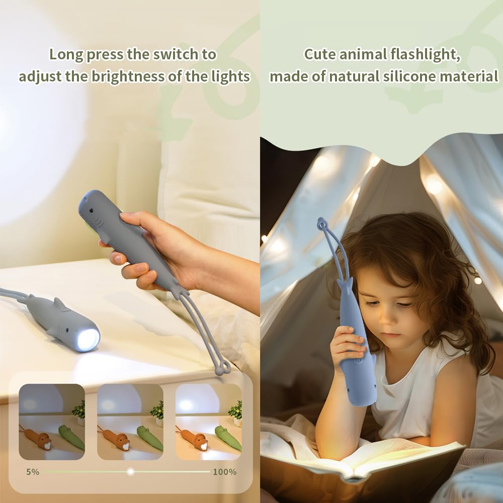 Yzyoe  Rechargeable Led Flashlight, Cute Animal Shaped Silicone Flashlight, Comfortable Touch Lasting Press To Adjust Brightness Portable Outdoor Lighting Creative Light.
