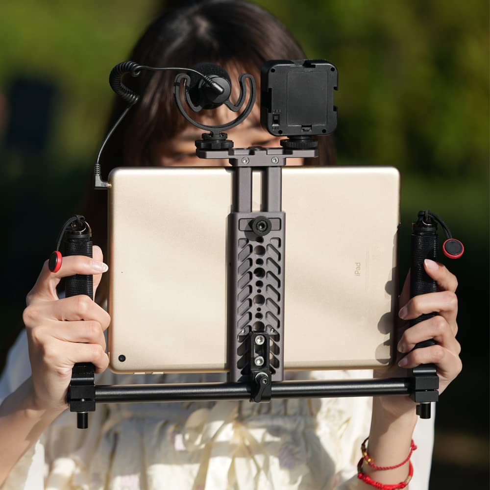 Niceyrig Tablet Tripod Mount Handheld Video Holder Kit For Ipad Mini 7.9/ Air 10.5 10.9/ Pro 11 12.9, Galaxy Tab S8/S7/S6 With 15Mm Rod Handle Set, 12’’ 15Mm Rod And Rail Block [Aluminum Alloy] - 511