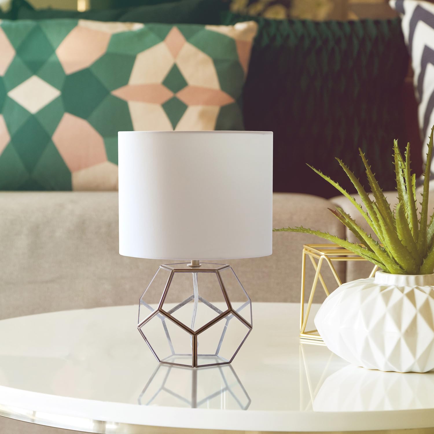 Homestock Artisanal Artistry Transparent Octagonal Table Lamp, Brass