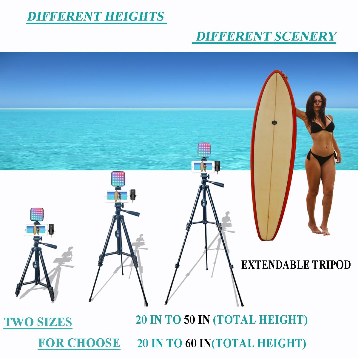 Carrotech For Iphone Vlogging Kit, Vlogging Kit For Andriod Phone With Two Tripods Rgb Light Lavalier Microphone Remote For Youtube Tiktok Content Creator (Total Height 20 In To 50 In)