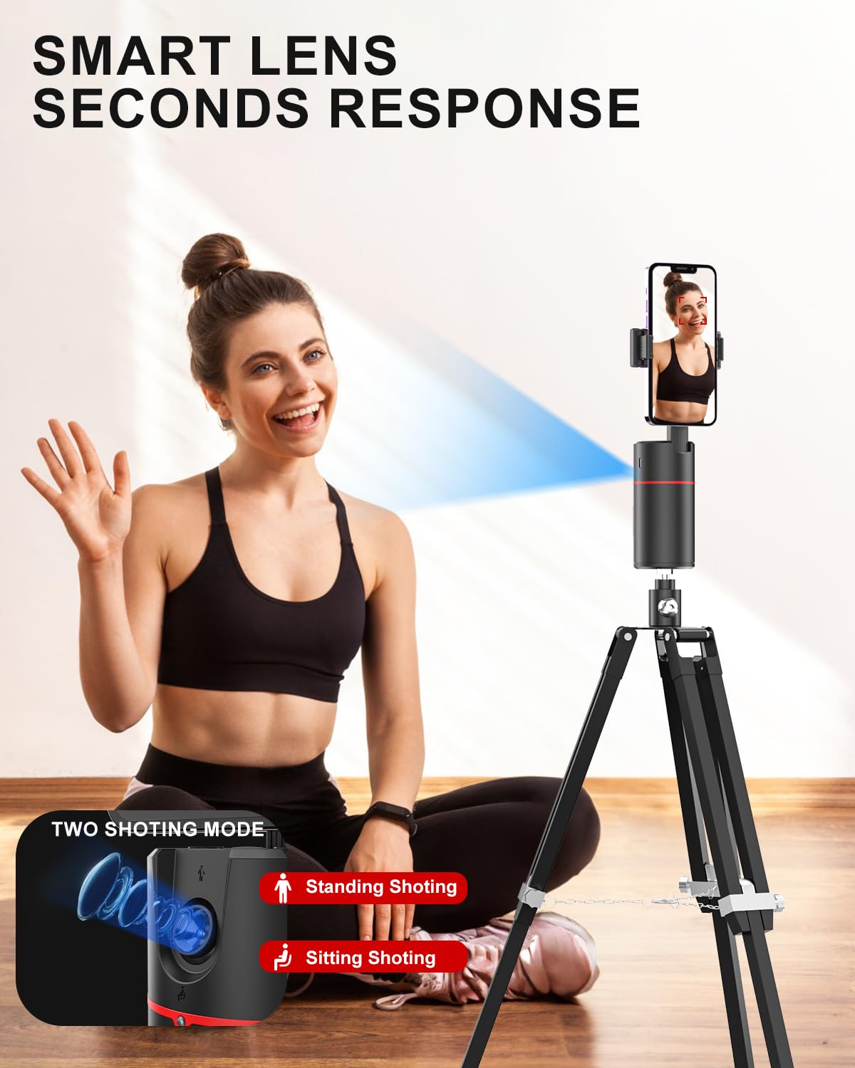 Koscheal Auto Face Tracking Tripod, 360° Rotation With Stand,No App,Body Phone Tracking Tripod With Two Selfie Light,Gesture Control Smart Shooting Camera Mount For Live Vlog Streaming Video Tiktok