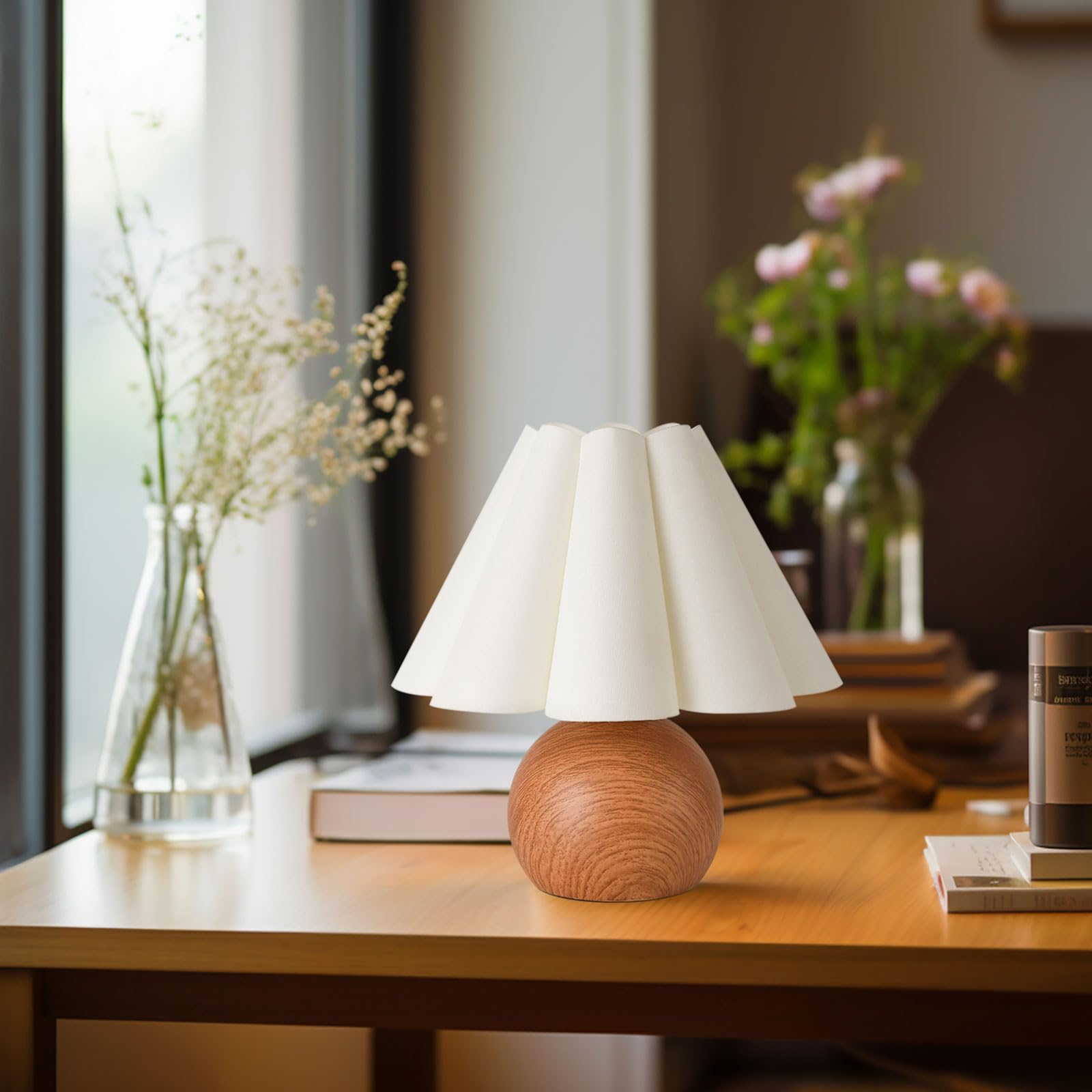 Kunjoulam Cute Small Table Lamp, Modern Bedside Nightstand Lamp With Beige Lampshade, Metal Base For Bedroom Home Office Decor (Without Buld)