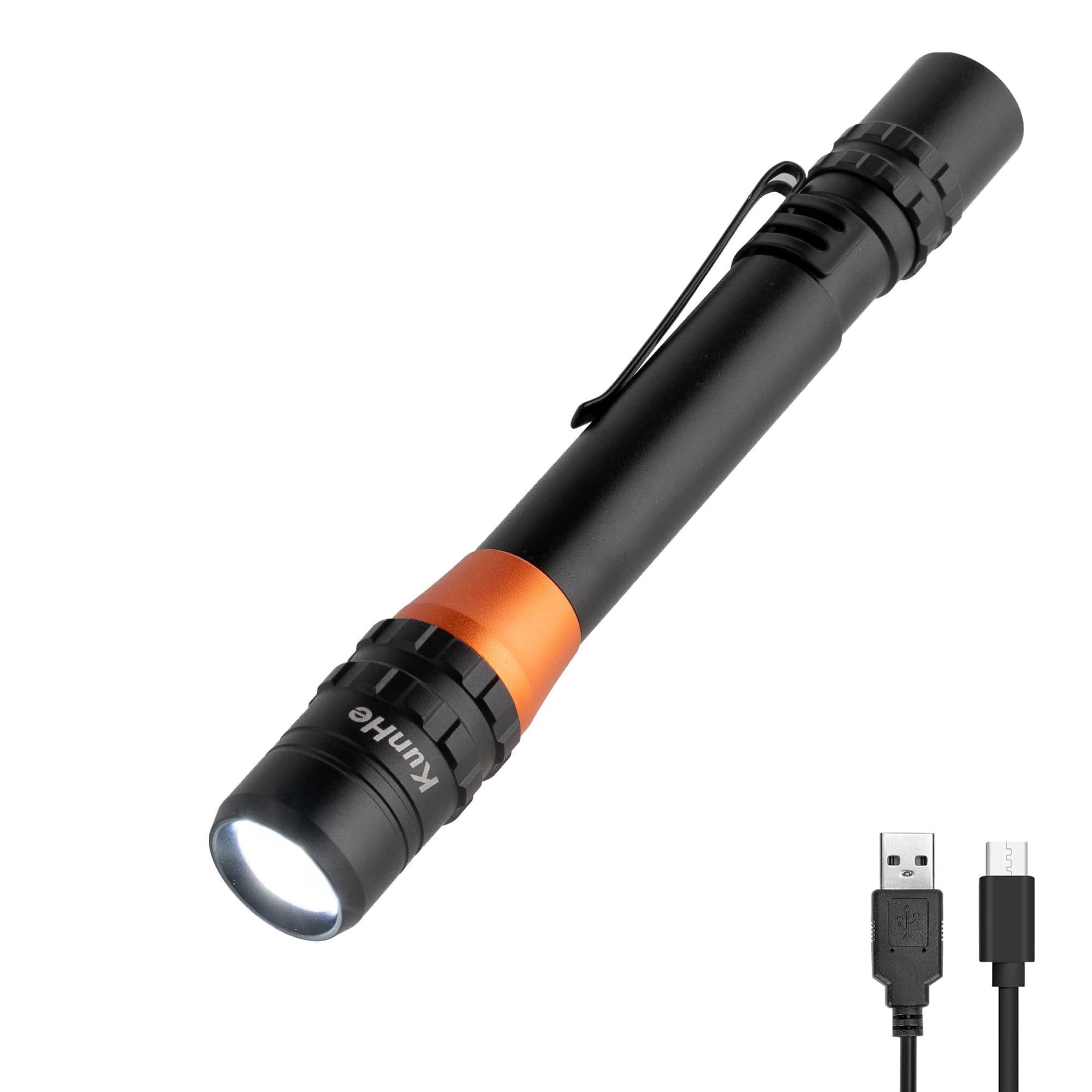 Kunhe 500 Lumens Small Led Pen Flashlight Rechargeable Ipx4 Waterproof 3 Light Modes Pocket Size Pen Flashlight With Steel Pocket Clip Usb C Charging Cable Work Light Valentine  For Men
