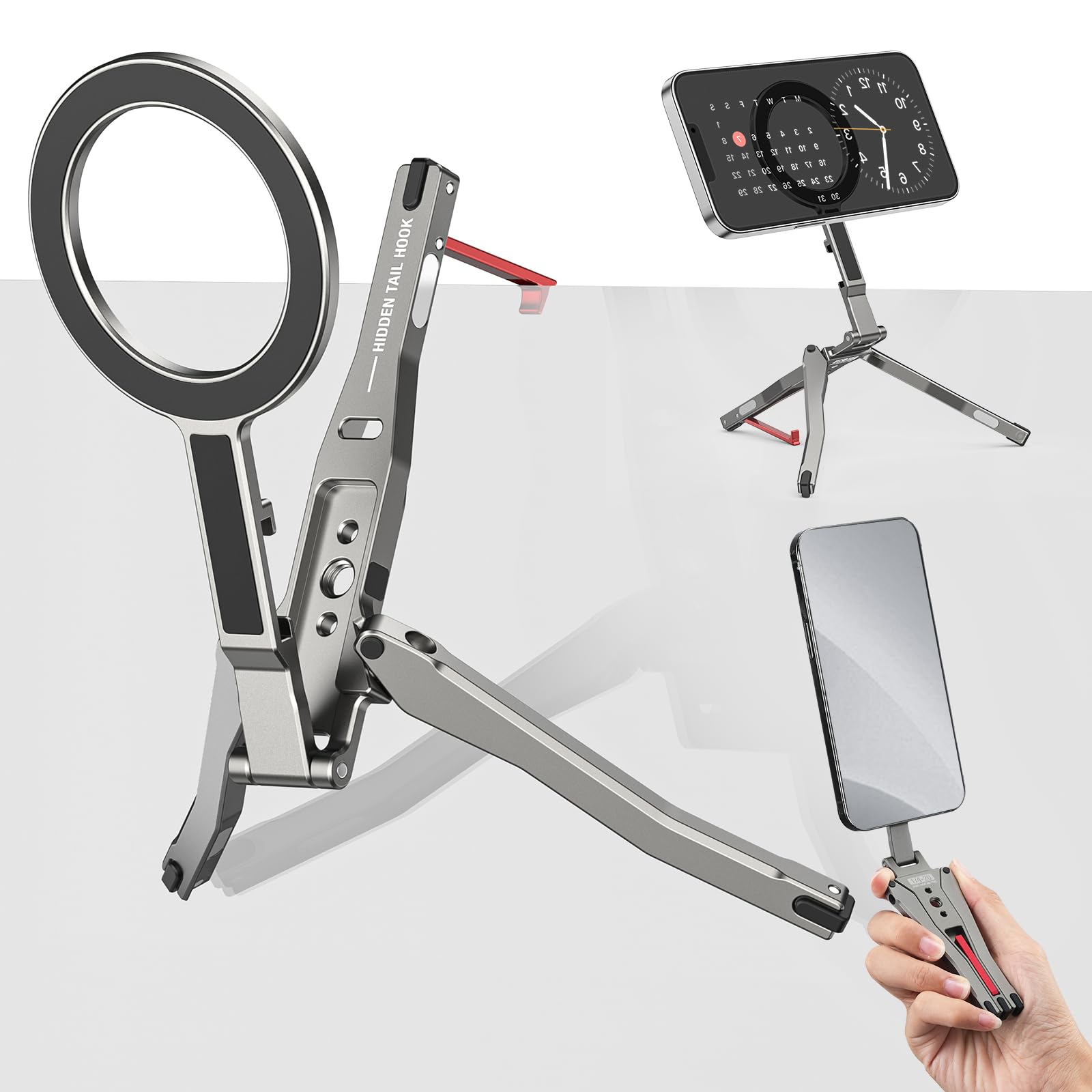 Camolo Geek Magnetic Pocket Phone Tripod Foldable With Hook, Mg-05G Phone Holder Compatiable With Magsafe For Iphone 16 15 14 13 12 Pro Max Plus Series, 1/4" Screw Tripod Mount, Lightweight Cellphone Stand Travel