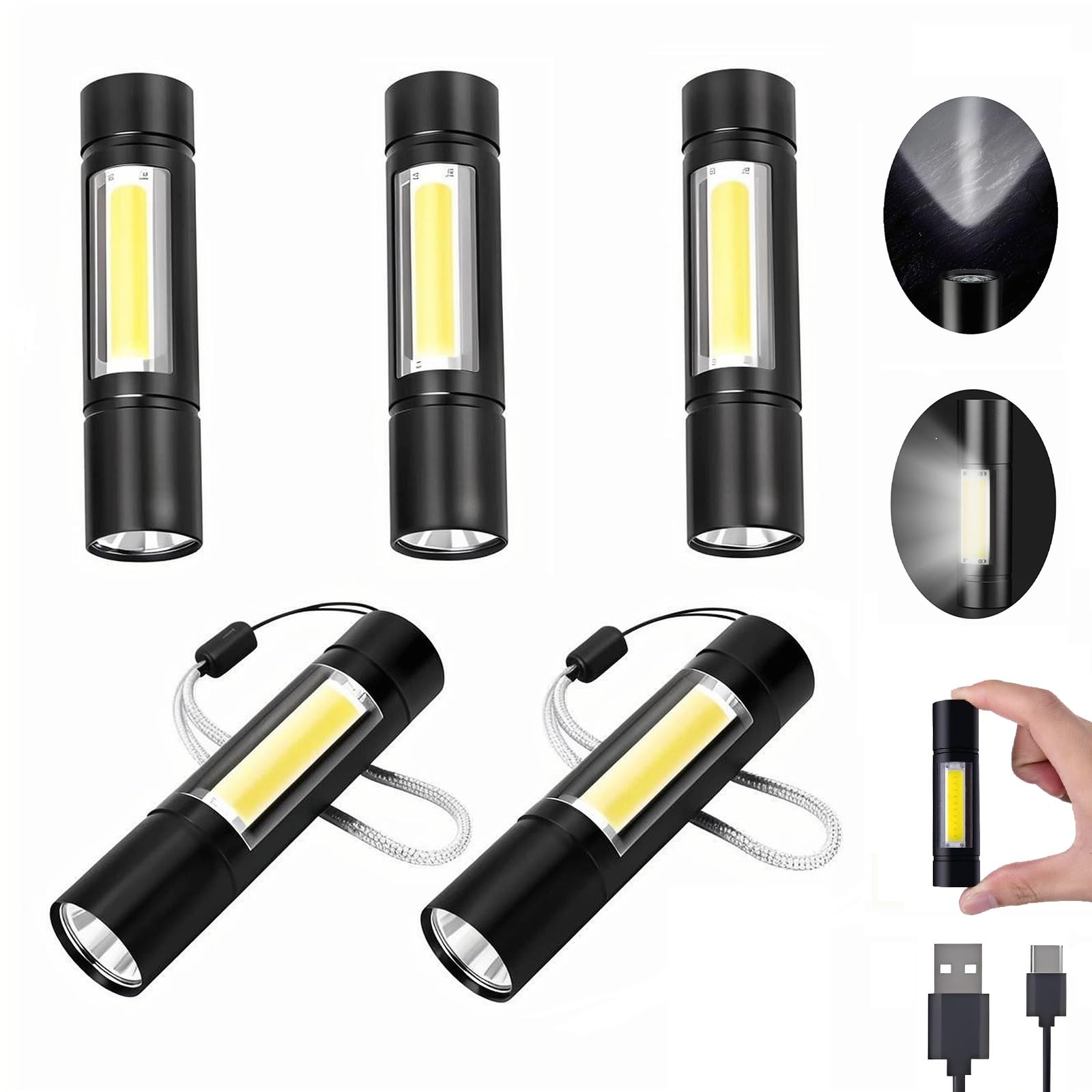 Darlur 5Pack Mini Small Pocket Led Flashlight，Usb Rechargeable High Lumens Bright Powerful Edc Flash Lights，Aluminum Handheld Flashlight For Home, Emergency, Camping, Dog Walking, Bulk  For Kids
