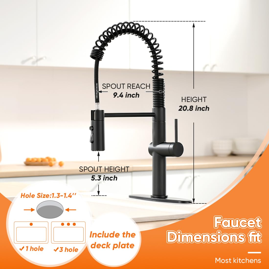 Owofan Black Kitchen Faucet With Pull Down Sprayer Stainless Steel Single Handle Pull Out Spring Sink Faucets 1 Hole Or 3 Hole 3 Function