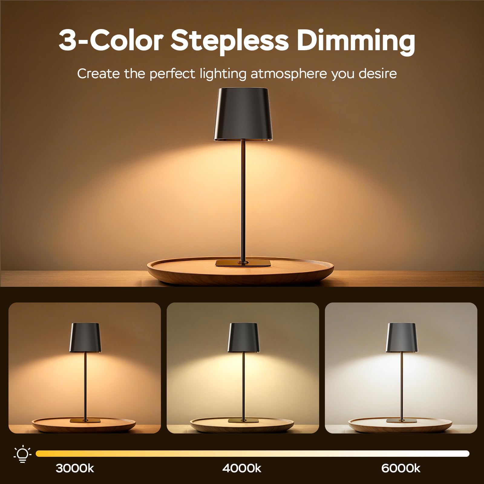 Arttty Magnetic Solar Table Lamp, 3-Color Stepless Dimming, Portable Cordless, Usb Rechargeable, Anti-Slip, Ip55, Detachable Head, Indoor Outdoor Lamp For Patio Garden Bedroom, 3000K/4000K/6000K
