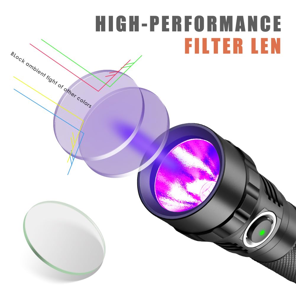 Uniquefire 501B-Pro 395Nm Uv Flashlight, High Power 10W Usb Rechargeable Uv Resin Light, 2 Mode Led Handheld Uv Flashlights Powerful Handheld Detector For Pet Urine, Fluorescence Etc.