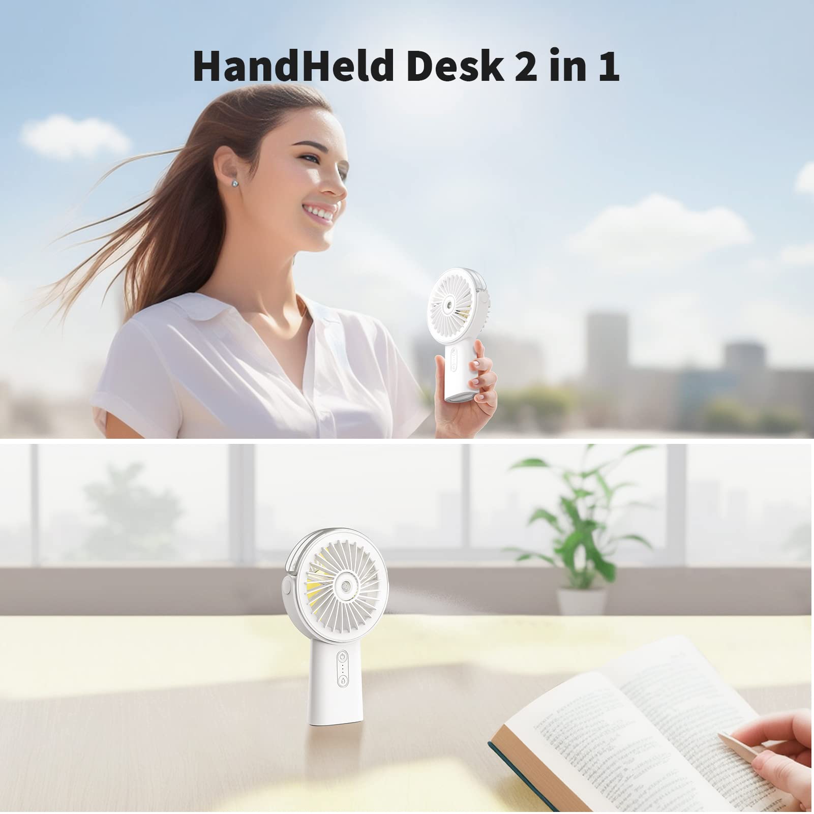 Otlonpe Misting Fan Portable Fan With Mist, 4000 Mah Rechargeable Handheld Fan Battery Operated
