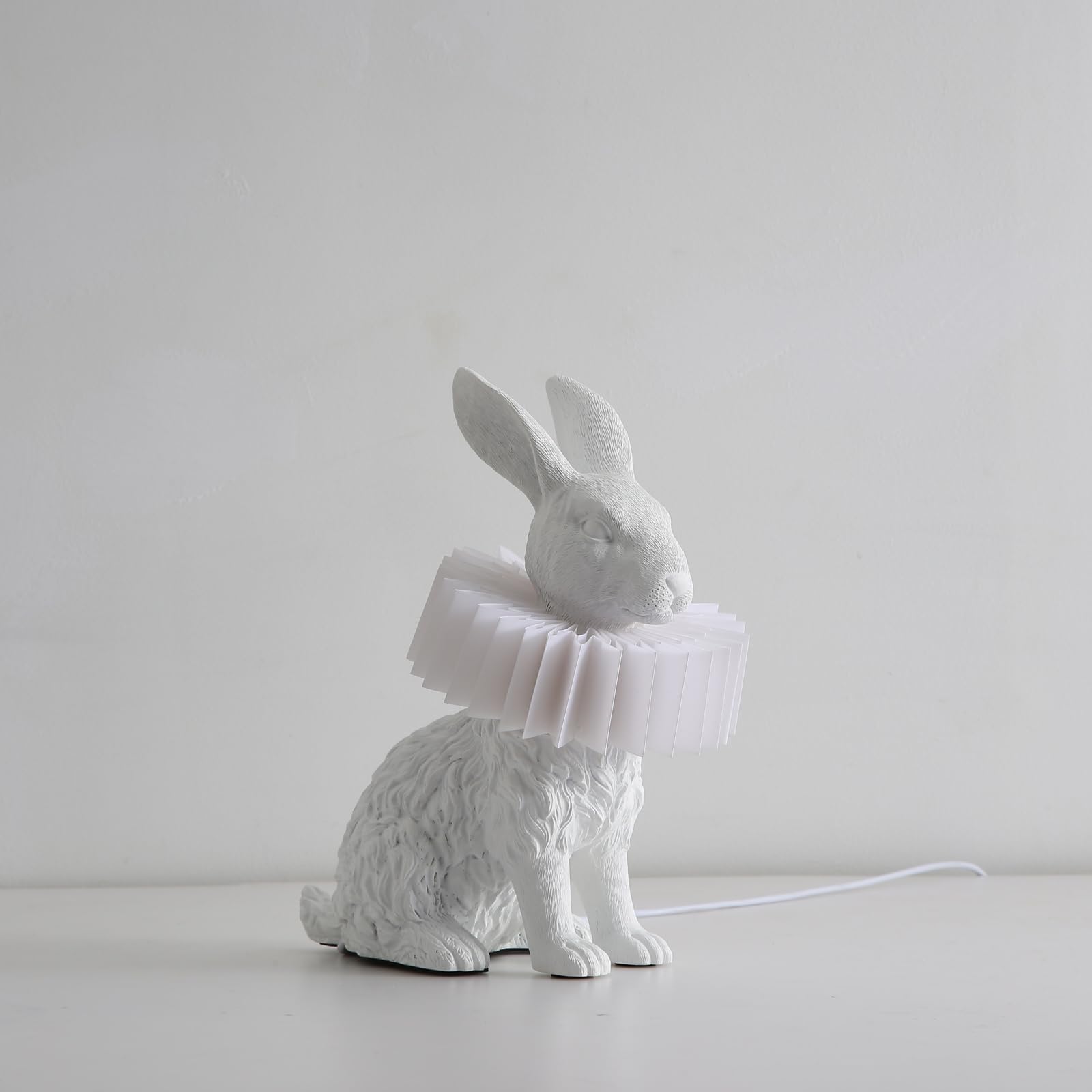 Lazhug White Scarf Rabbit Table Lamp,Resin Crafted Bunny Lamp Featuring White Pleated Pc Lampshade,Usb Plug,Low Voltage Energy-Efficient Nightstand Lamp