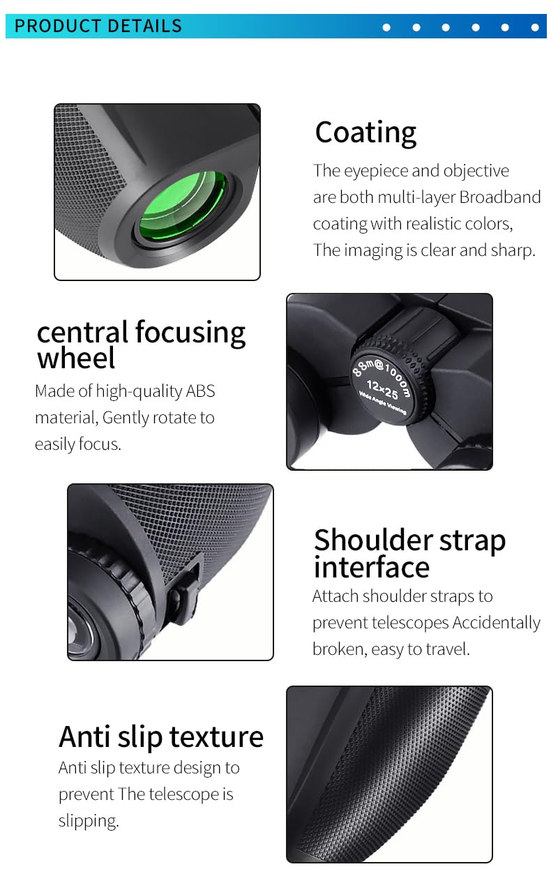 Decoforu 12X25 Binoculars For Adults, Large View/Eyepiece Compact Binoculars With Low Light Vision, High Powered Easy Focus Binoculars For Bird Watching, Travel, Concert Theater