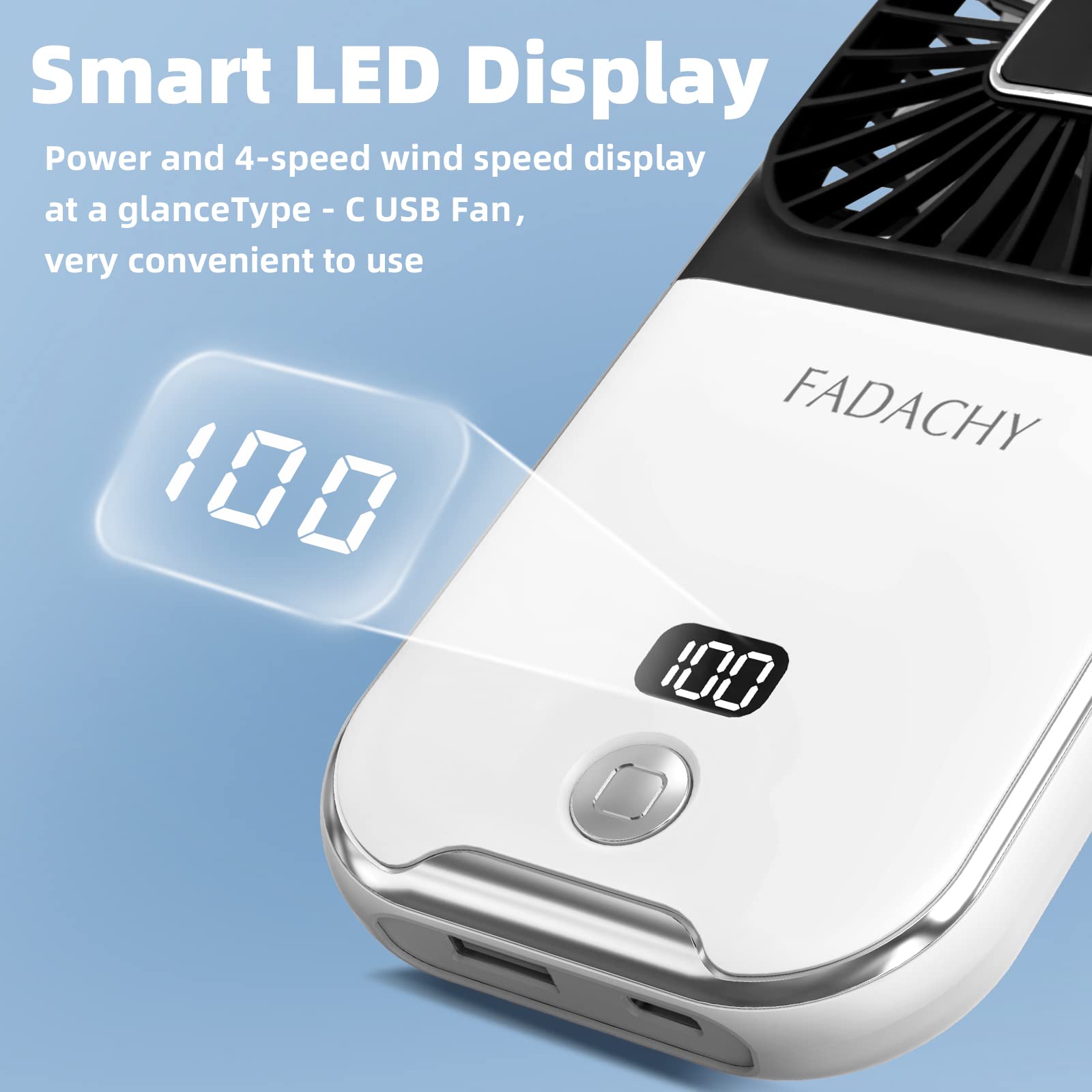 Mini Portable Rechargeable Personal Fan - Hand Held, Desk, Travel & Usb Fan - 3000 Mah, 4 Speed