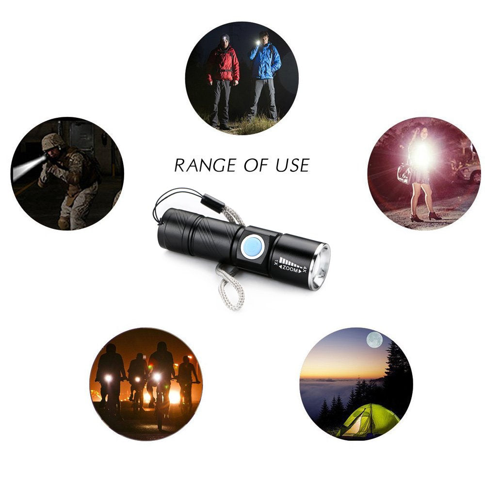Xy Zone Wreow Mini Usb Rechargeable Flashlight Led Flashlights 3 Light Modes And Zoomable, Ip65 Water-Resistant Super Bright Pocket Torch Light For Camping, Hiking, Emergency, Edc (2 Pack)