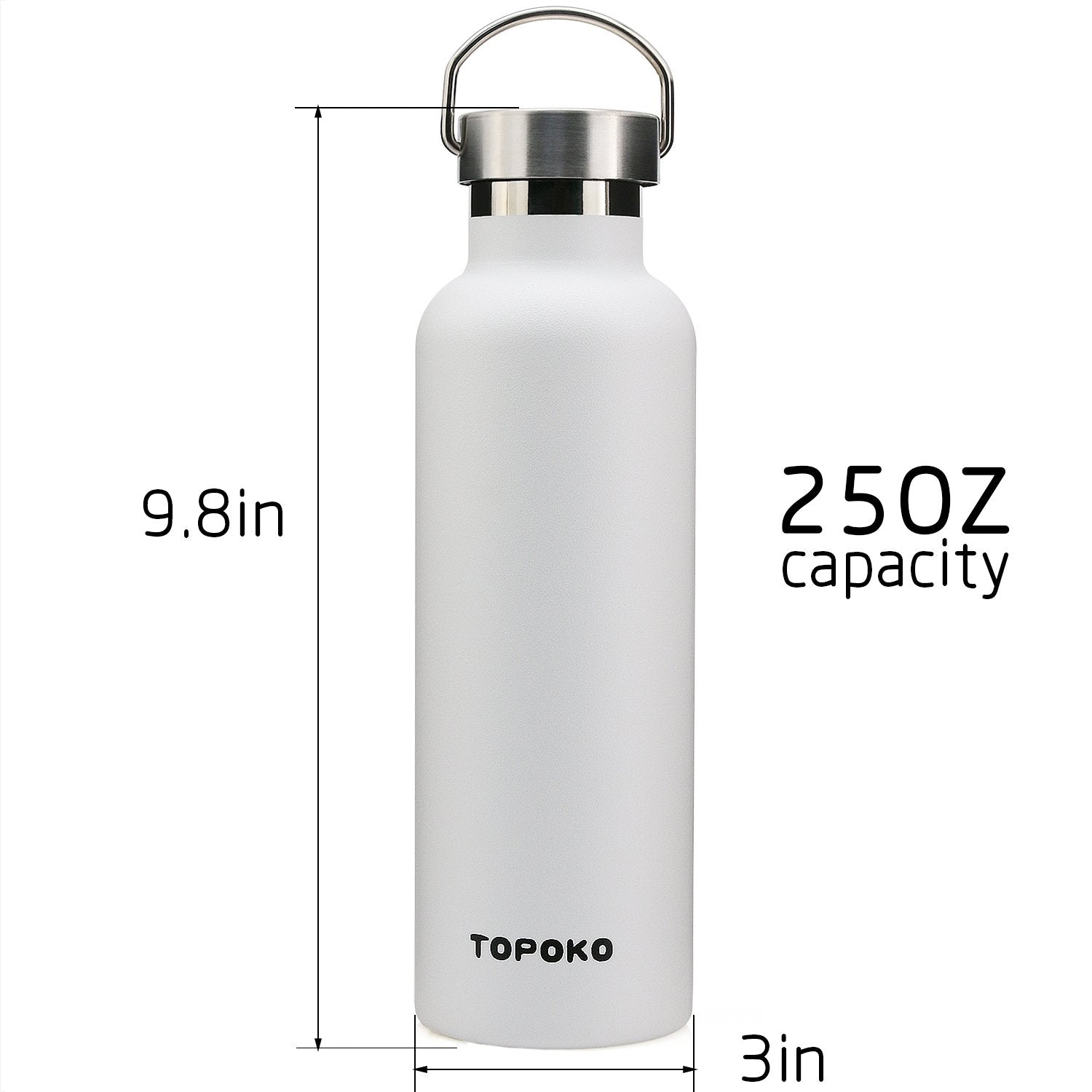 Topoko 25 Oz Stainless Steel Vacuum Insulated Water Bottle, Keeps Drink Cold Up To 24 Hours & Hot