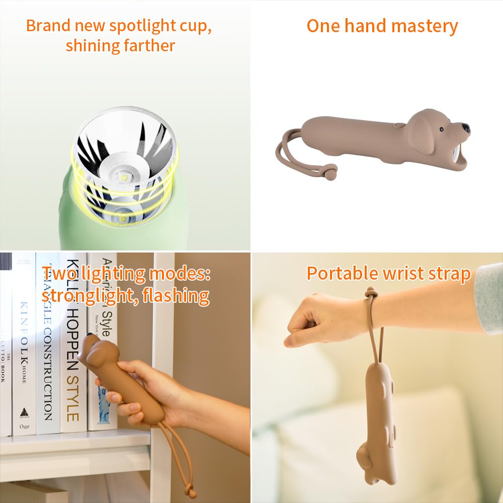 Yzyoe  Rechargeable Puppy Led Flashlight, Cute Dog Animal Shaped Silicone Flashlight, Comfortable Touch Lasting Press To Adjust Brightness Portable Outdoor Lighting Creative Light.