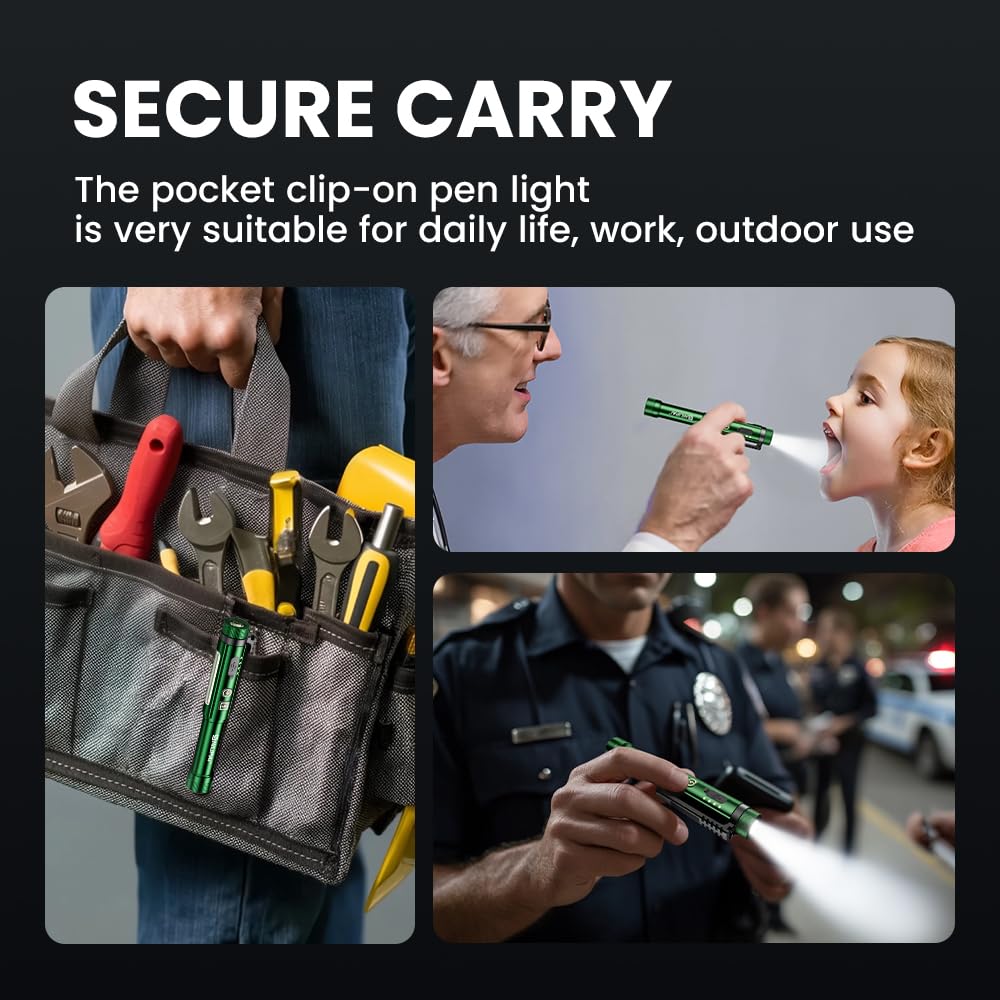 Shilipai Edc Flashlight With Work Light, Rechargeable Pocket Clip Dual Magnetic Base For Hands- Lighting, Portable Cob Led Dimmable Flashlight, Hazard Light -Green