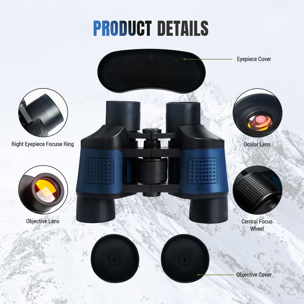 Wulakeo 20X50 High Powered Binoculars For Adults Kids, Waterproof Compact Binoculars With Low Light Vision For Bird Watching Hunting Football Games Travel Stargazing Cruise With Carrying Bag