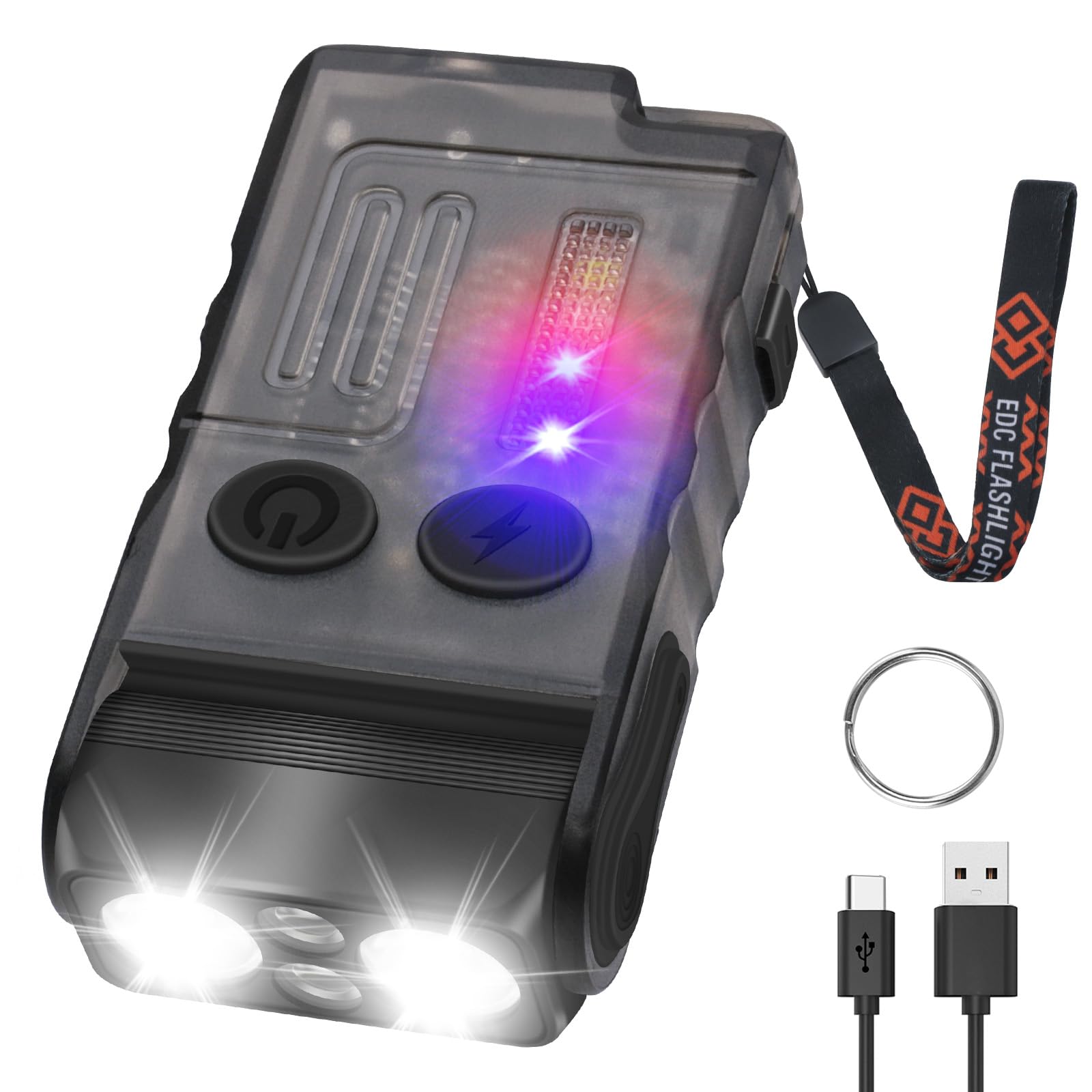 Ngokpyd V20 Mini Magnetic Clip Edc Flashlight 1000 Lumens Keychain Small Flashlight 180° Rotation With White Red Blue Green Light Beeping,Ip67 Waterproof 2000 Mah Battery Pocket Flashlights (Black)