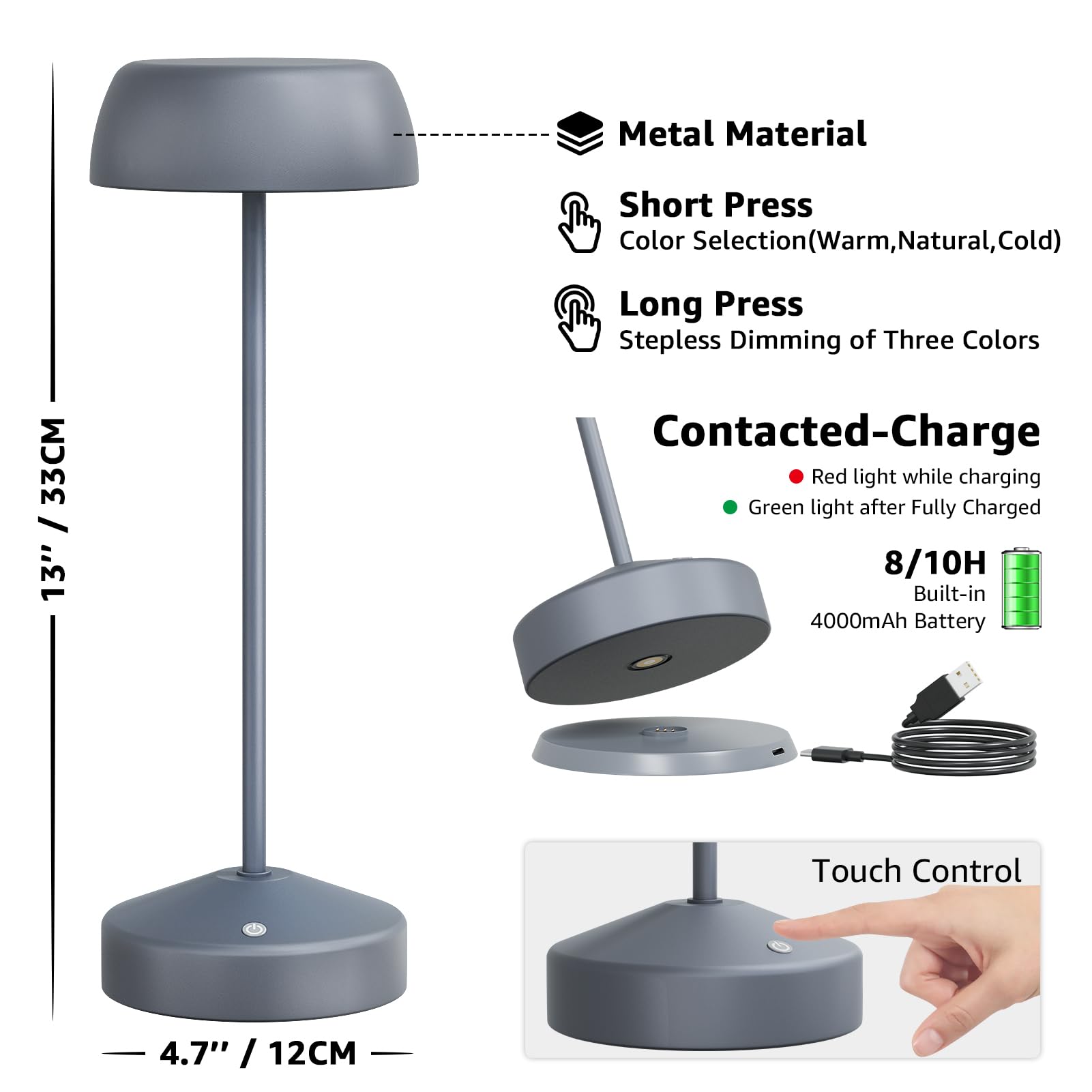 Fuyo Rechargeable Table Lamp With Wireless Charging Base, 4000Mah 8H Ip44 Cordless Dimmable Led Desk Light, Touch Control Indoor/Outdoor Lighting For Camping, Patio, Bedroom, Easter Decor