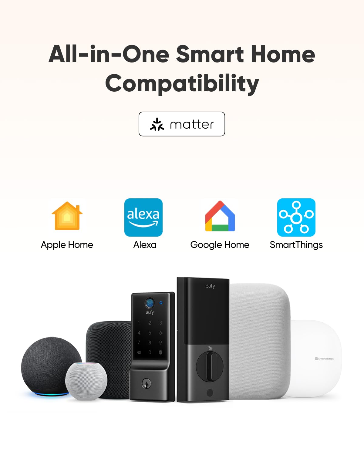Eufy Security Eufy Smart Lock E31, Fingerprint Keyless Entry Door Lock With Apple Home Ecosystem, For Front Door Or Back, Supports Matter, Apple Home, Alexa, Google, 10000Mah Battery, Auto Lock