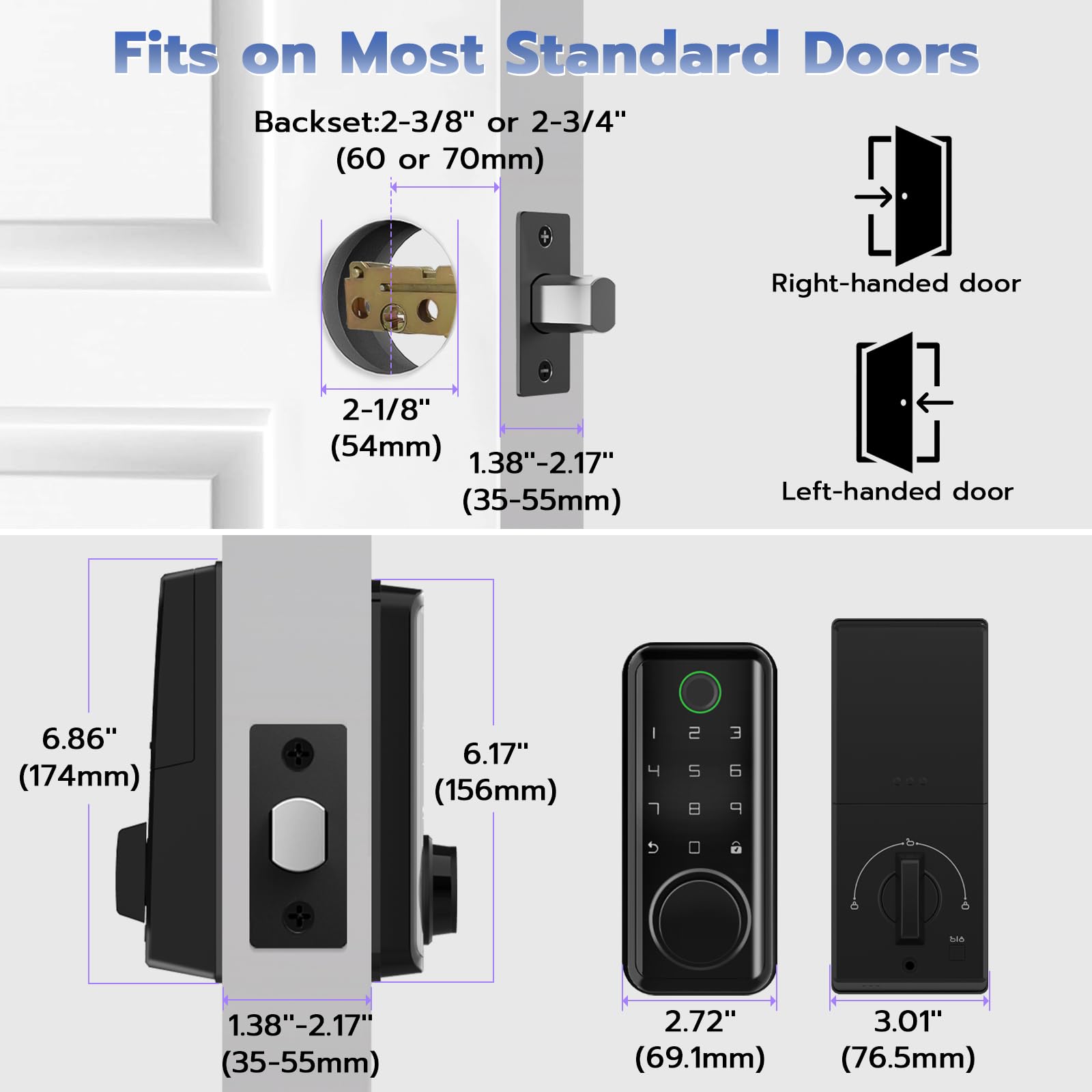 Eseesmart Smart Door Lock Deadbolt With Keypad - Keyless Entry Door Lock - Smart Locks For Front Door - Fingerprint Electronic Digital Auto Lock With App Control - Easy Install