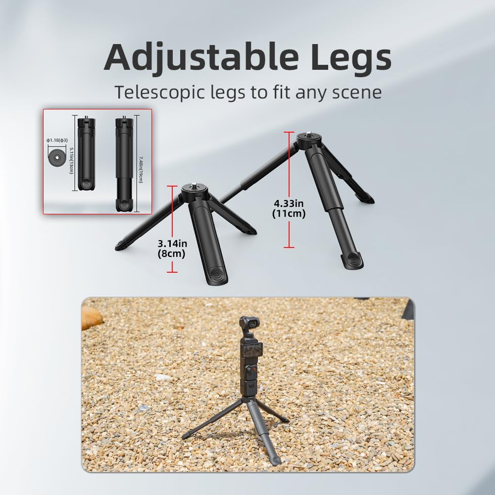 Capart Mini Tripod For Dji Osmo Action 4 3 2 Pocket 3 2 Insta360 X4 X3 X2 One Go 3 3S Go Pro Hero 12 11 10 9, Action Camera And Dsl Camera Webcam Phone Fill Light Microphone Mini Tripod