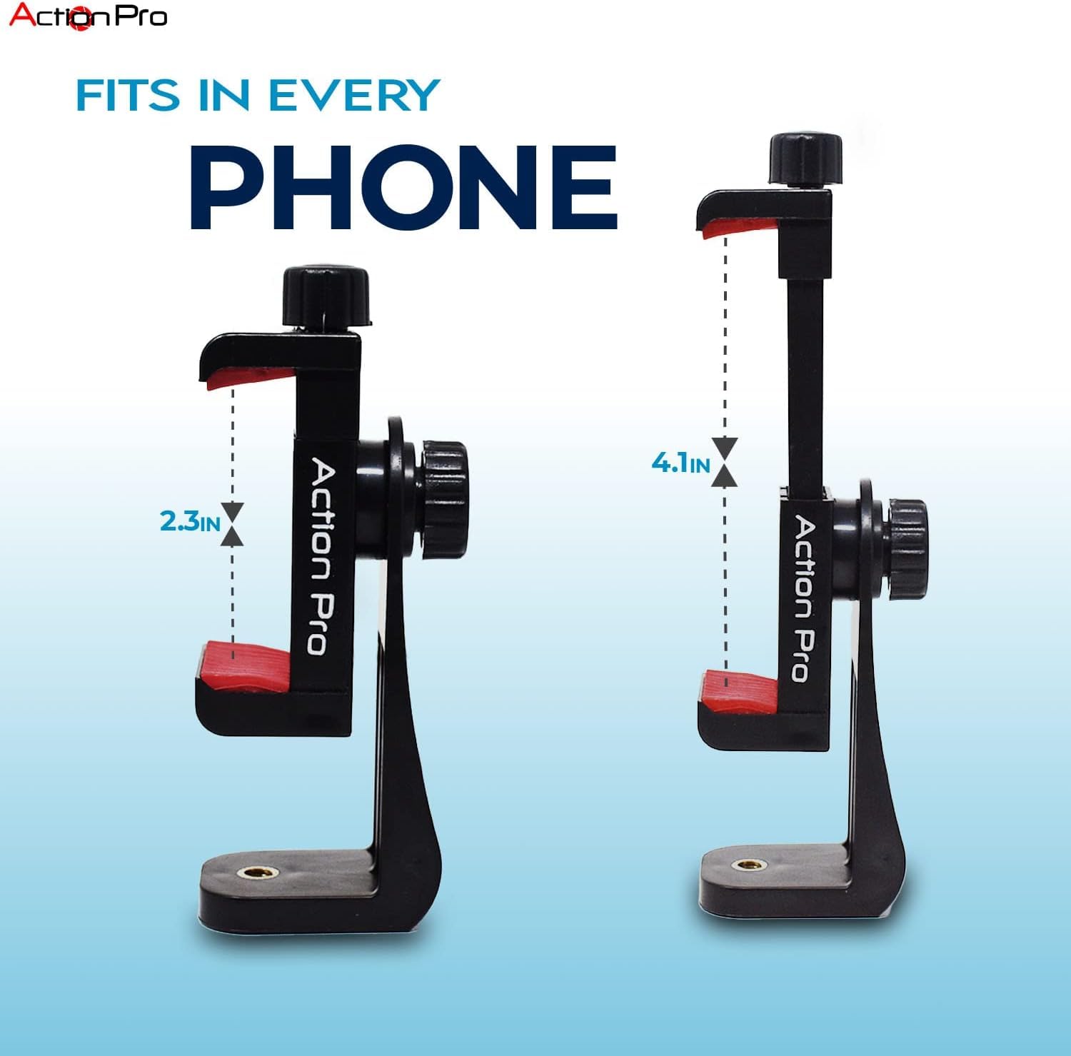 Action Pro Phone Holder/Vertical And Horizontal Tripod Mount Adapter Rotatable Bracket With 1/4 Inch Screw, Adjustable Clip For Iphone, Android Cell Phone, Selfie Stick, Camera Stand
