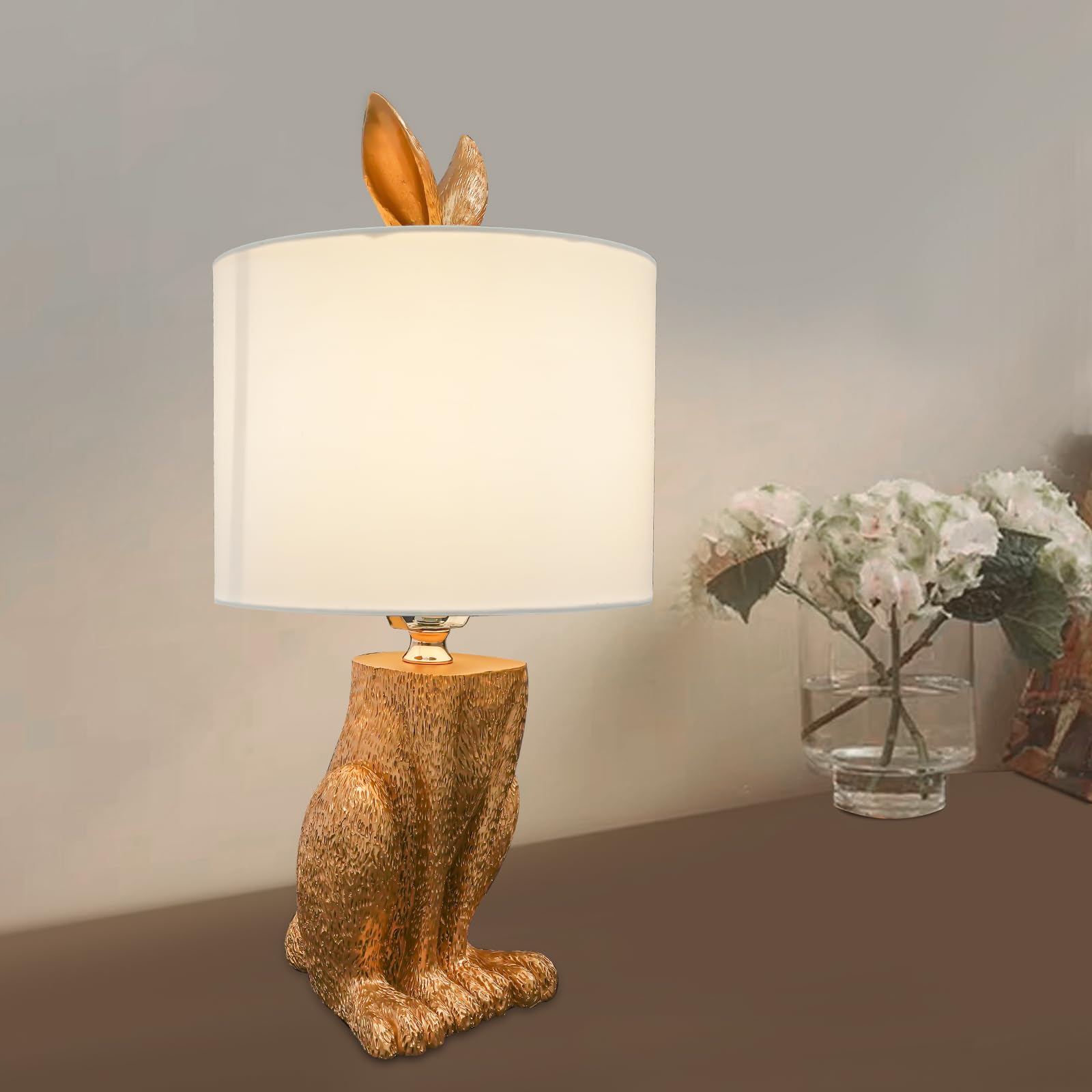 Snkourin Cute Rabbit Table Lamp, Creative Bunny Desk Light Bedside Lamp With E27 Bulb, Light Decoration Led Nightlight For Office, Living Room, Reading