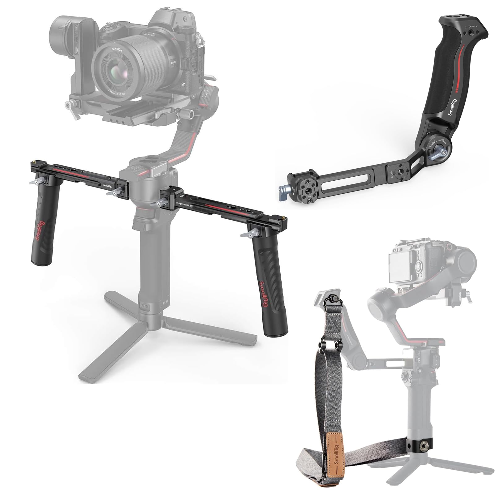 Smallrig Dual Handle Handgrip + Adjustable Sling Handgrip + Shoulder Strap Compatible With Handle For Dji