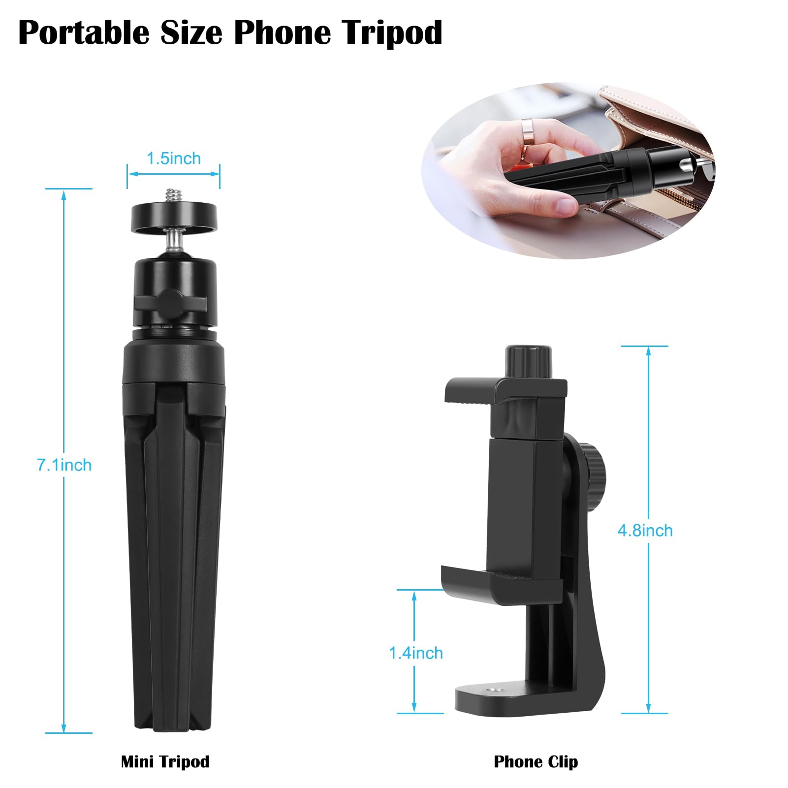 Didbynm Small Phone Tripod,Desktop Iphone Tripod With Cell Phone Clip,Stable-Non-Slip,360°& Width Adjustable Compatible With Iphone/Android/Camera For Record/Vlog