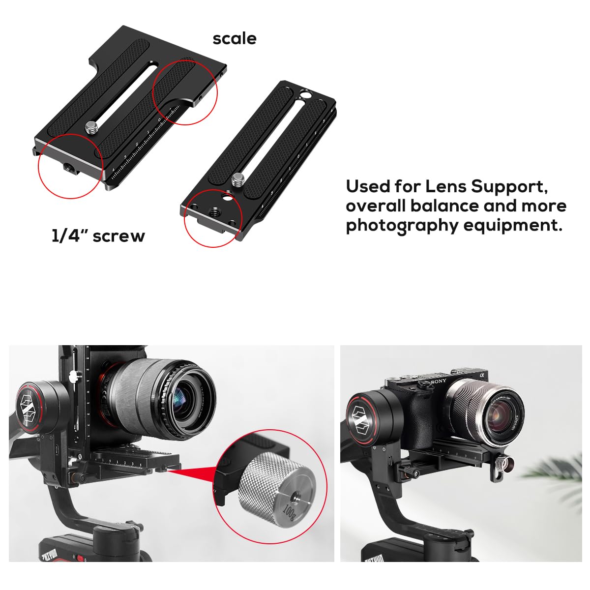 Eaxanpic Aluminum L Bracket Vertical Horizontal Switching Quick Release Plate For Dji Ronin Rs2 Rsc2 Zhiyun Weebill-S Gimbal Stabilizer Tripod Monopod And Slrs