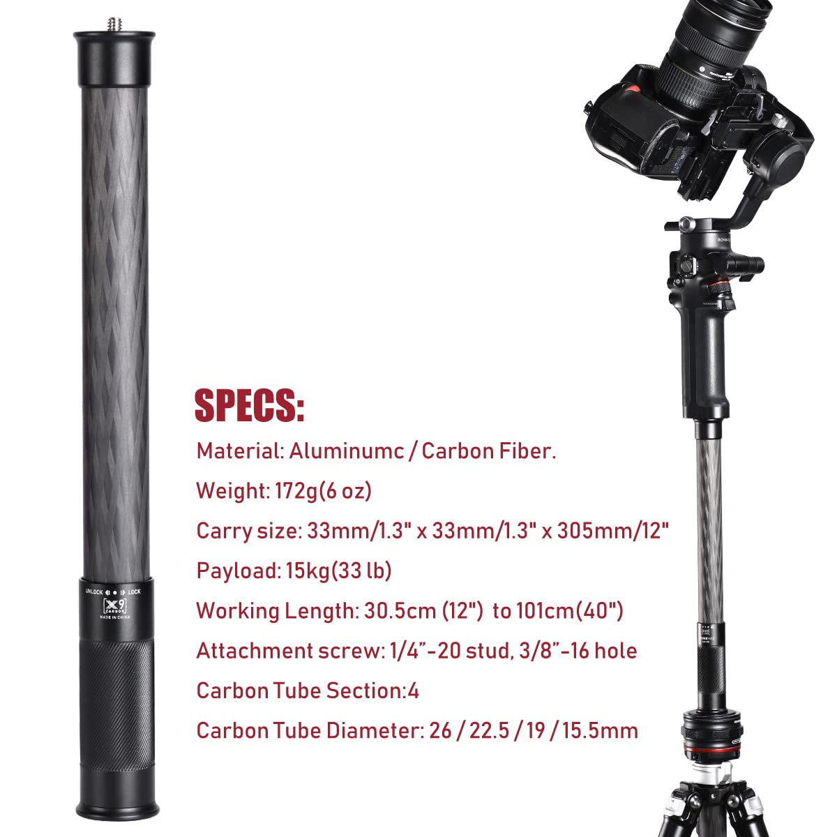 Shiee Camera Extension Pole + Move Quick Release System,360 Degree Qiick Release Pole For Camera,Gimbal