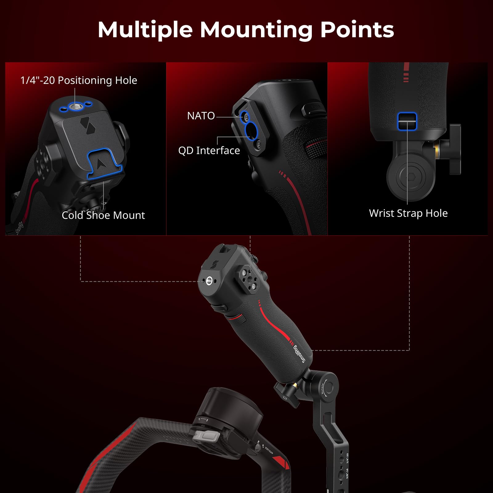 Smallrig Adjustable Sling Handle Only For Dji Rs 2 / Rs 3 Pro/Rs 4 / Rs 4 Pro Gimbal Stabilizer, Focus Control, Max Load 13.2Lb, Joystick Operation, Mode Switching, Centering/Locking