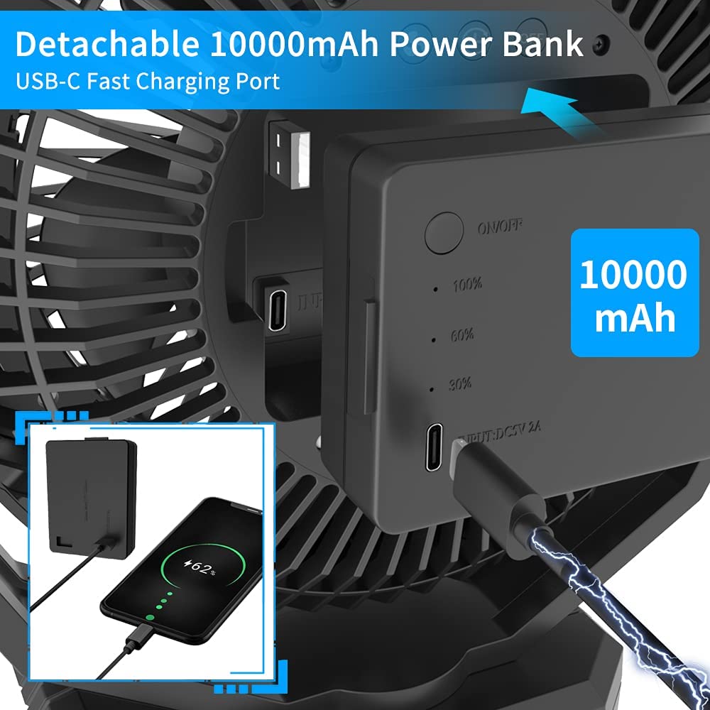 Handfan Golf Cart Fan-10000Mah Portable Strengthen Clip On Fan Rechargeable Battery Operated, 8 Inch