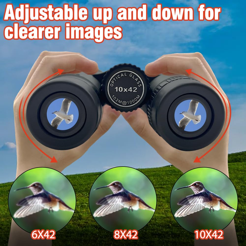Huanqiusensmart Binoculars Telescope10X42 Hd Telescope Fully Multi-Coated Rubber Armored High Power Compact Waterproof For Bird Watching Travelfootball Games