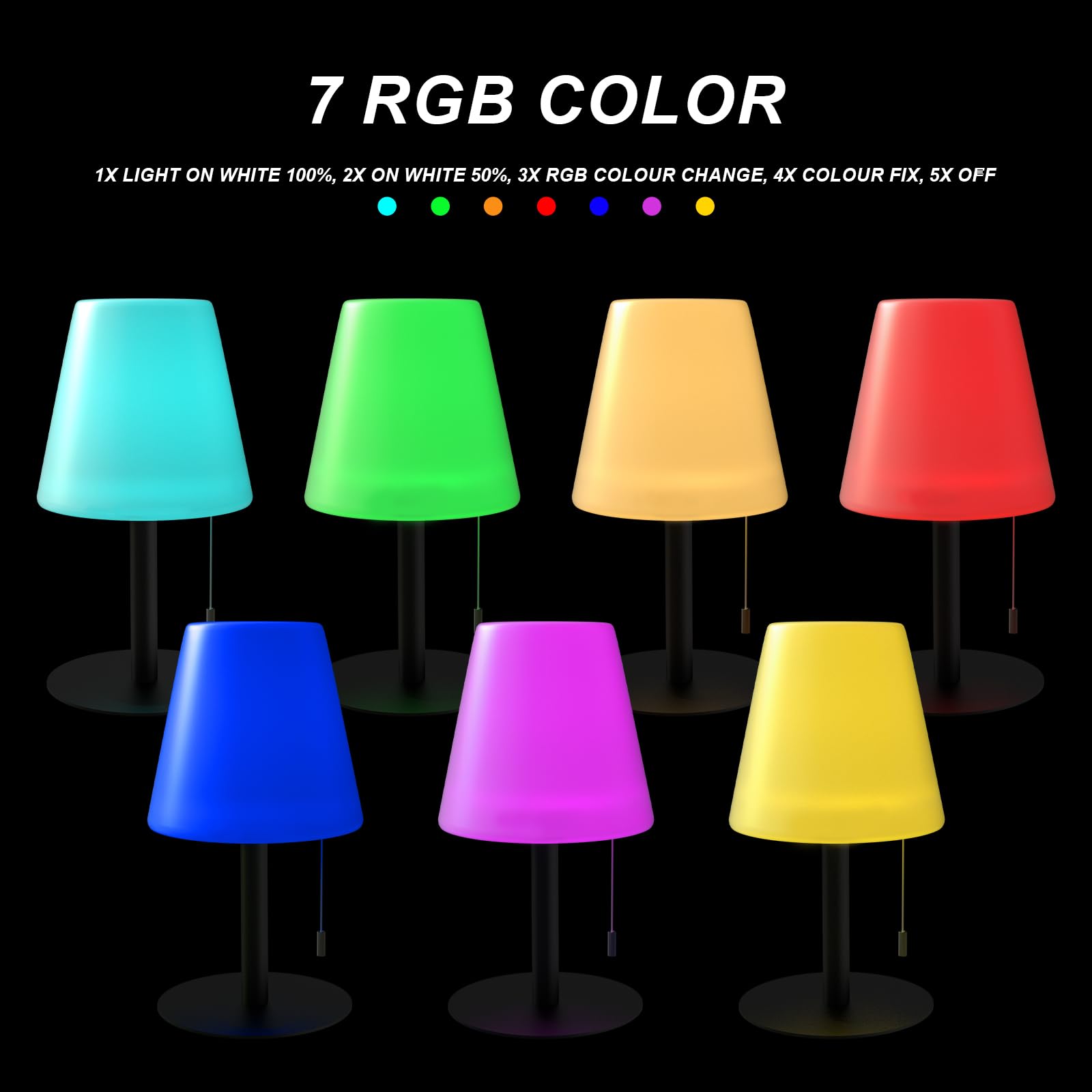 Goodfoever Outdoor Table Lamp/Portable Led Cordless Lamp/Rechargeable Battery Lamp/ 2- Level Brightness/2 Lighting Modes/Ip44 Waterproof/Metal Light Post And Base/Pe Shade /Bedroom Dinning Camping Patio Shower