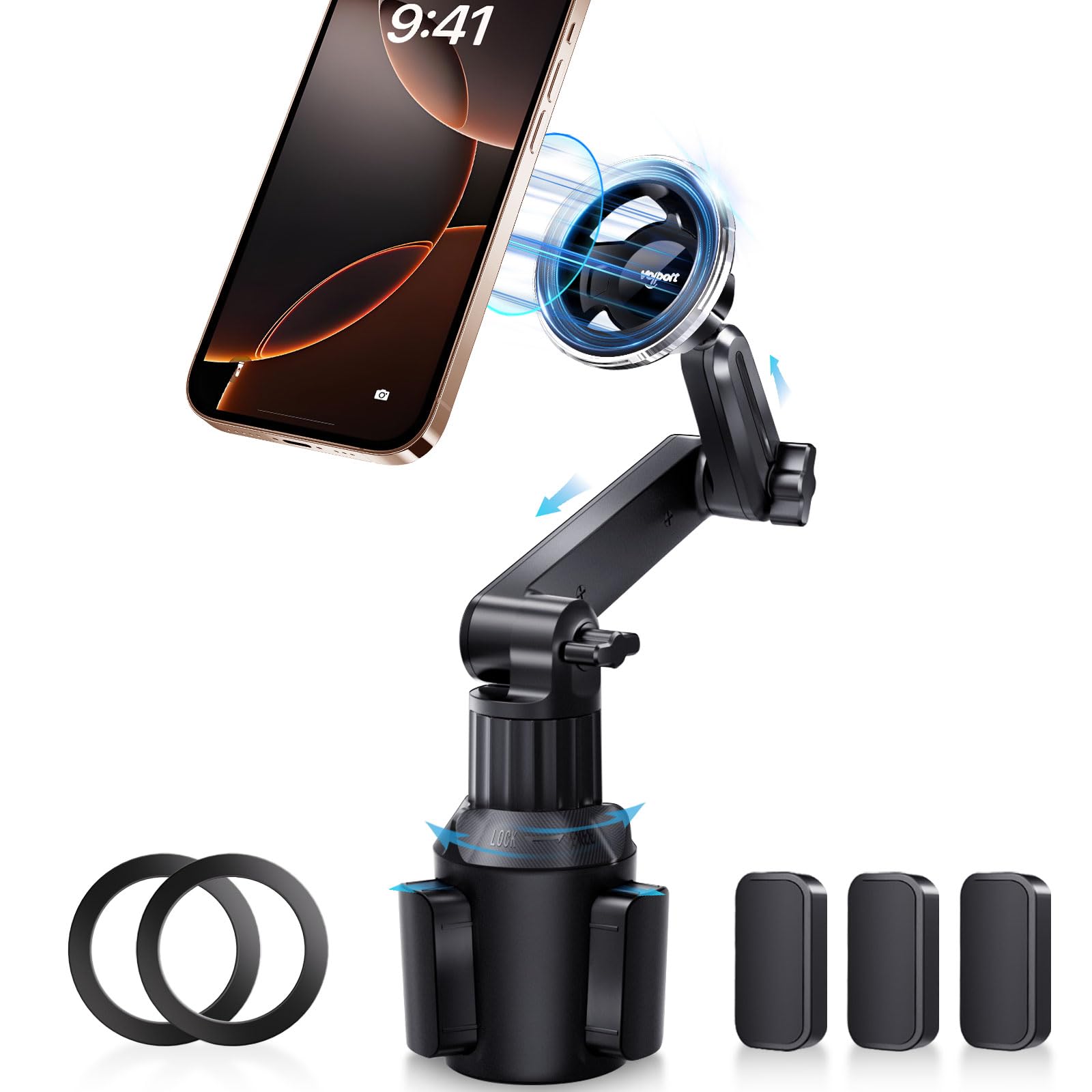 Volport For Magsafe Cup Phone Holder: Magnetic Cupholder Car Mount For Tesla Truck Vehicle Suv - 360° Adjustable Long Neck Mag Safe Cell Phone Cradle With Expandable Base For Iphone Samsung Google