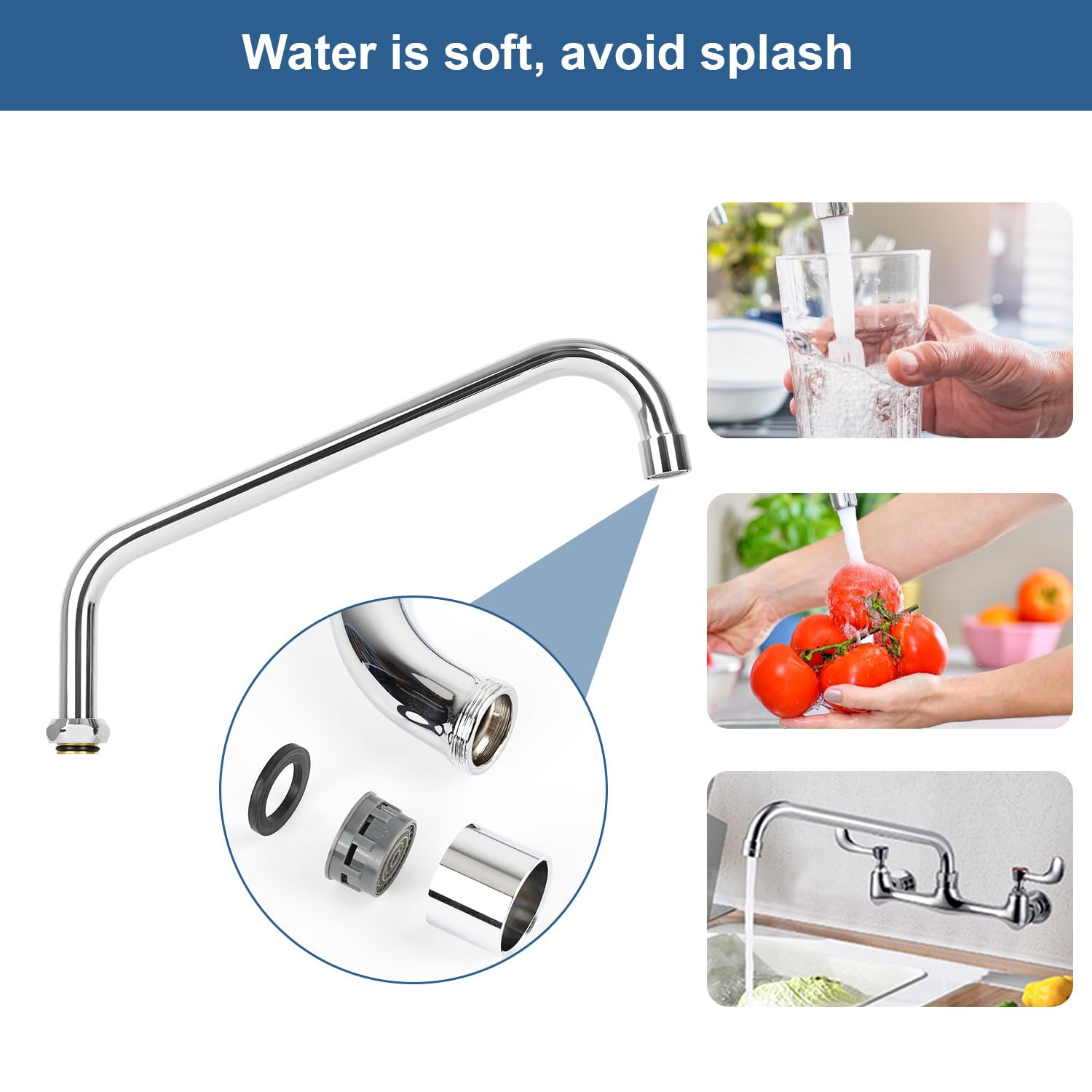 Tnroted 12 Inch Faucet Spout Replacement Fits For All T&S Faucets, 360° Commercial Sink Faucet Swivel Spout For 2 Or 3 Bay Compartment Sinks