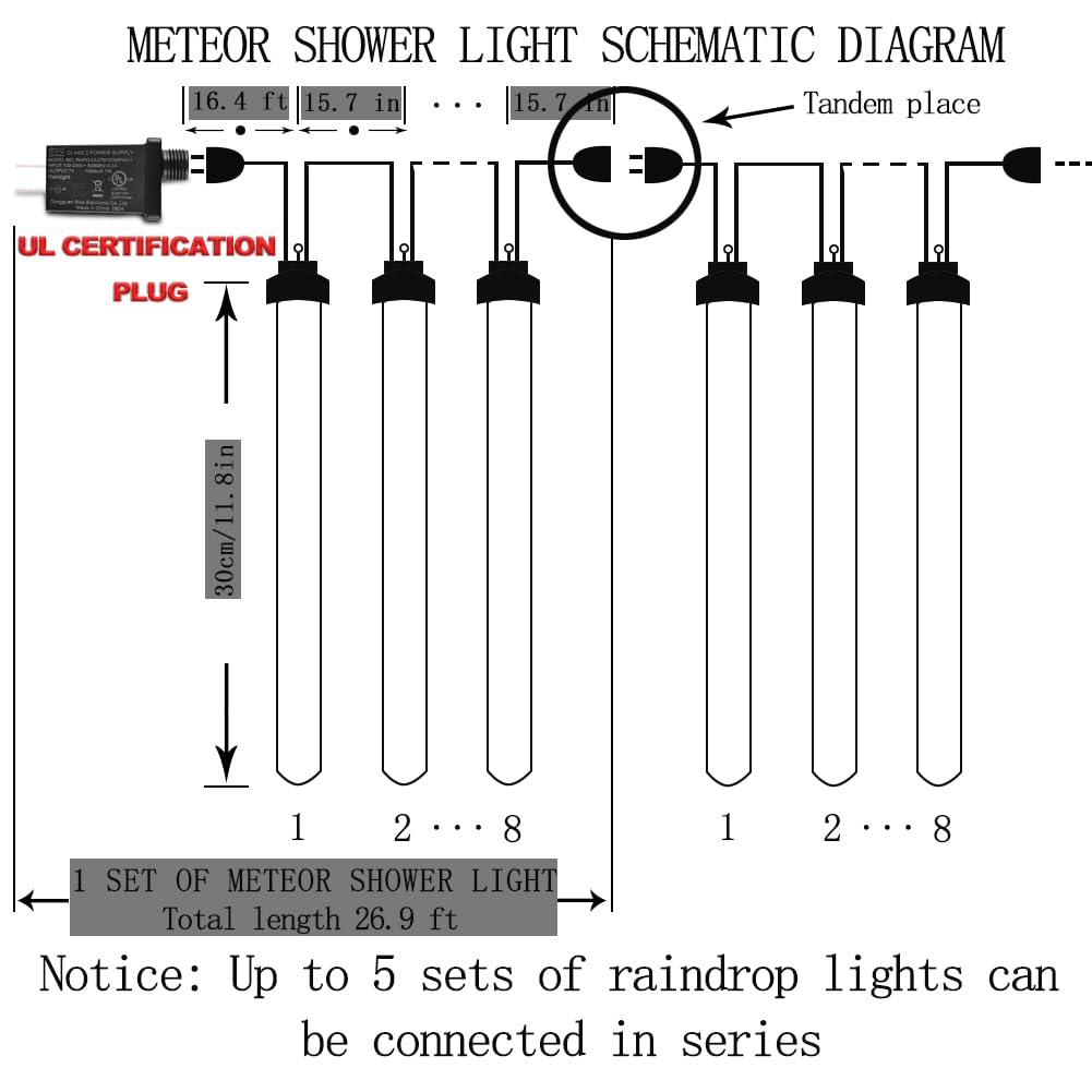 Aukora Christmas Lights Outdoor，Led Meteor Shower Lights 11.8 Inch 8 Tubes 192Leds Rain Drop Light, Icicle Snow Falling Light For Christmas Tree Halloween Party Holiday Thanksgiving Decoration(Blue)